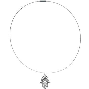 Intricate Silver Hamsa Hand Pendant Choker Necklace