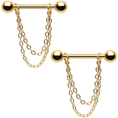 Handcrafted Electro Titanium Gold Plated Chain Dangle Nipple Ring