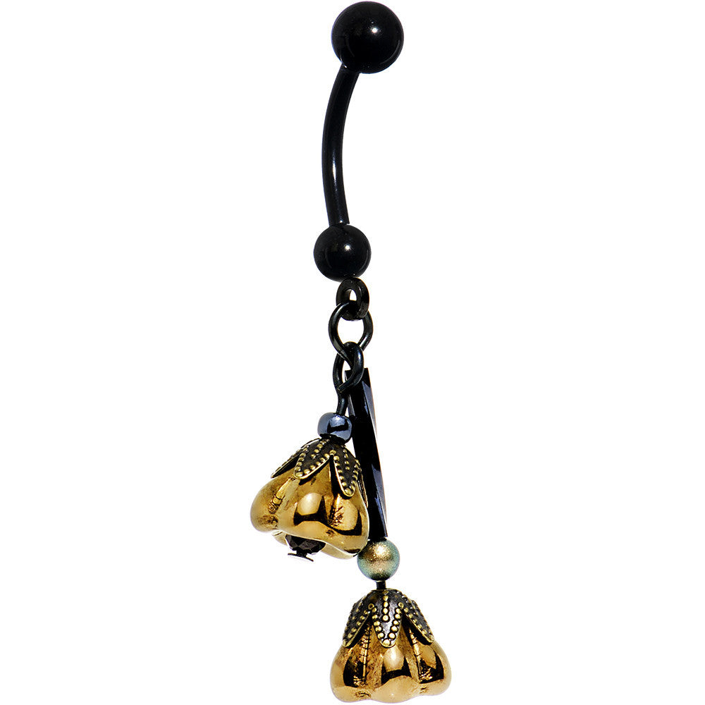 Handcrafted Black Anodized Bronzed Bell Blossom Dangle Belly Ring