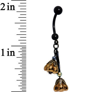 Handcrafted Black Anodized Bronzed Bell Blossom Dangle Belly Ring