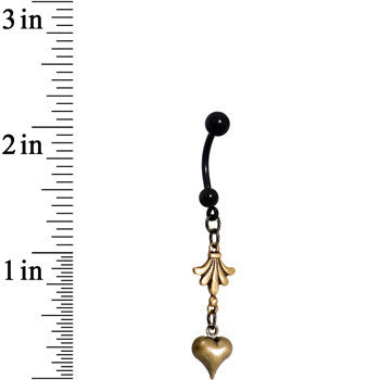 Handcrafted Black Anodized Steel Brassy Heart Dangle Belly Ring