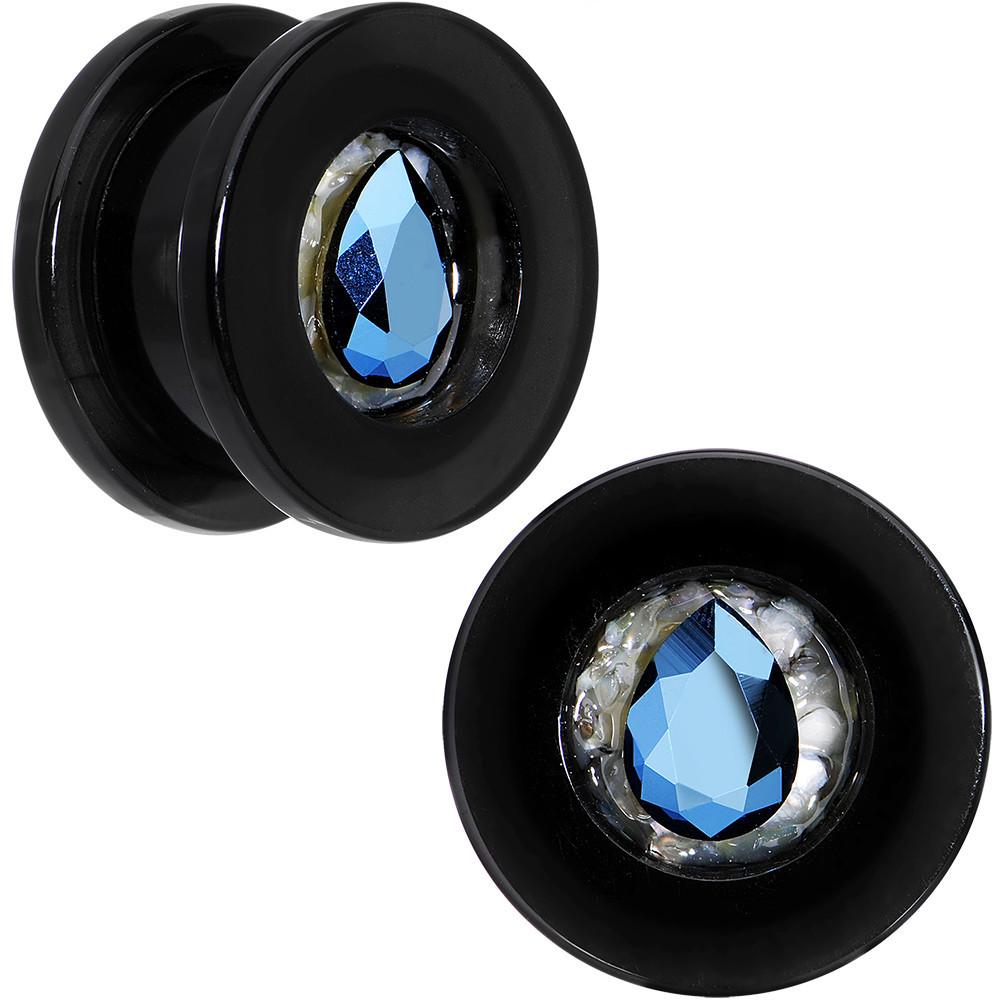 Slate Blue Gem Acrylic Plug Set Created with Crystals 14mm to 20mm