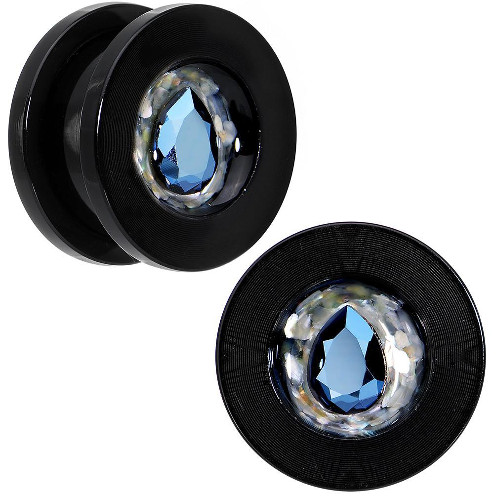 Slate Blue Gem Acrylic Plug Set Created with Crystals 14mm to 20mm