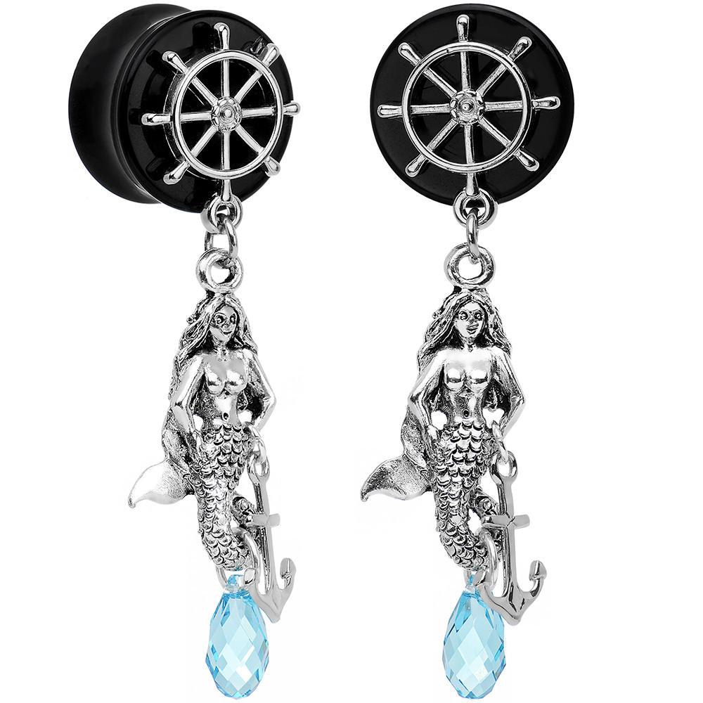 Aqua Nautical Mermaid Plug Set Created with Crystal 00 Gauge to 1 Inch