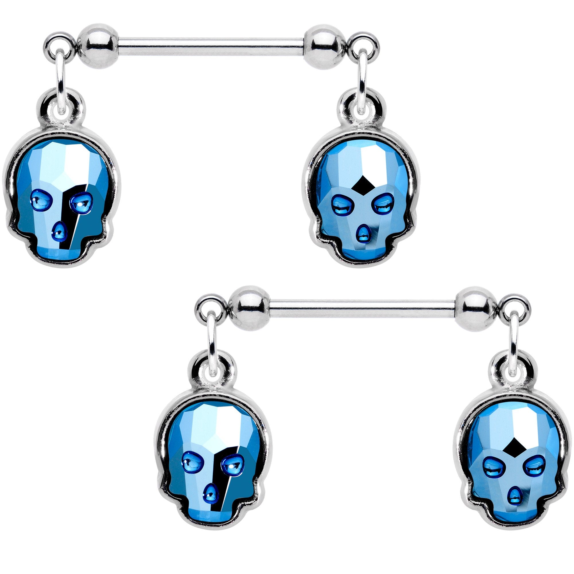 Blue Skull Dangle Nipple Ring Set Created with Crystals