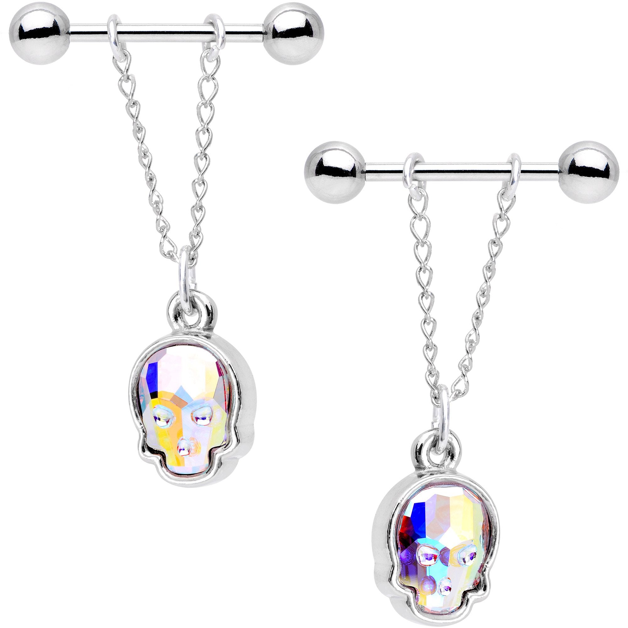 Handcrafted Aurora Sugar Skull Barbell Dangle Nipple Ring Set