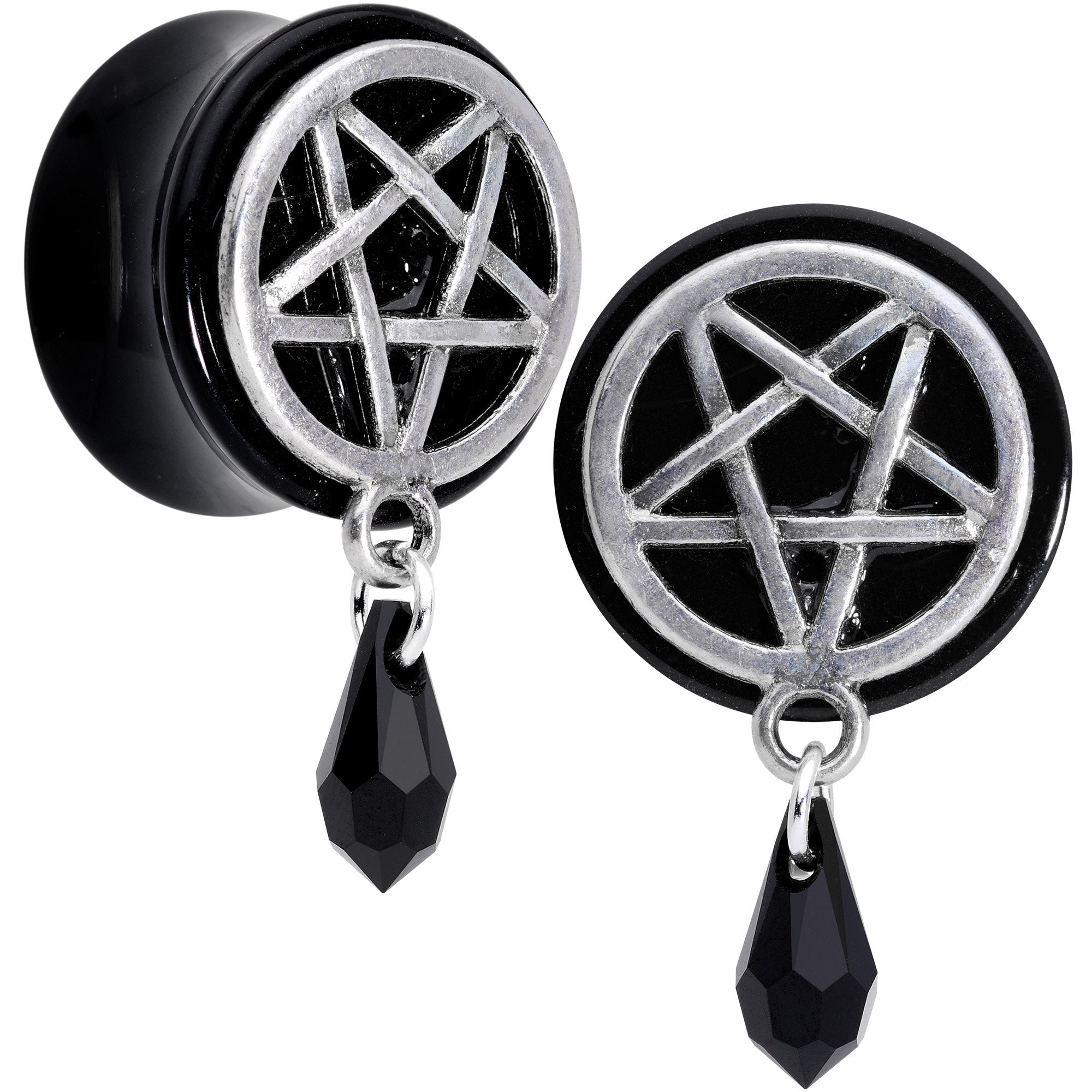 Pentagram Saddle Plug Set Created with Crystals 00 Gauge to 19mm