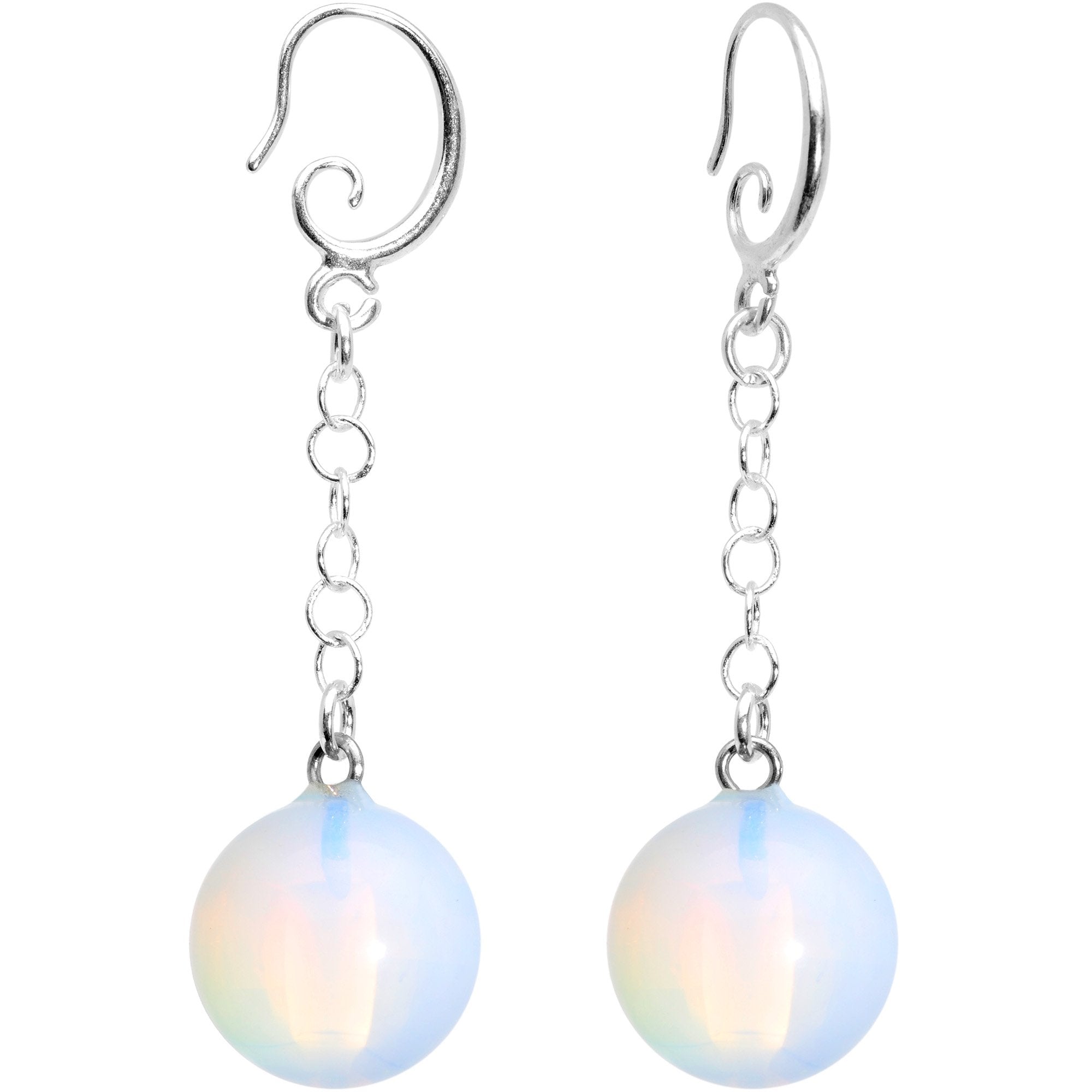 Handcrafted White Opalite Jawbreaker Dangle Fishhook Earrings