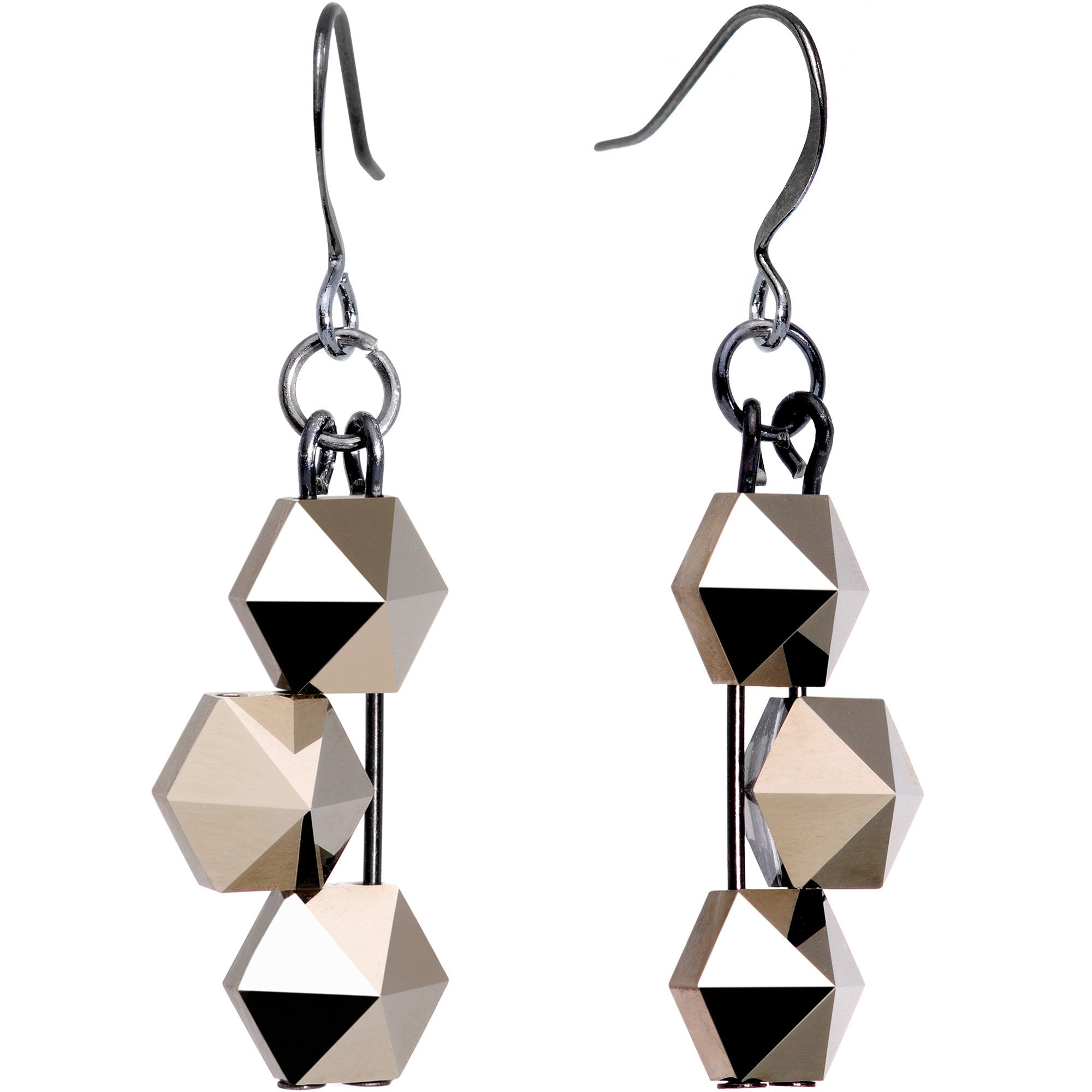 Handmade Gunmetal Pyramid Earrings Created with Crystals