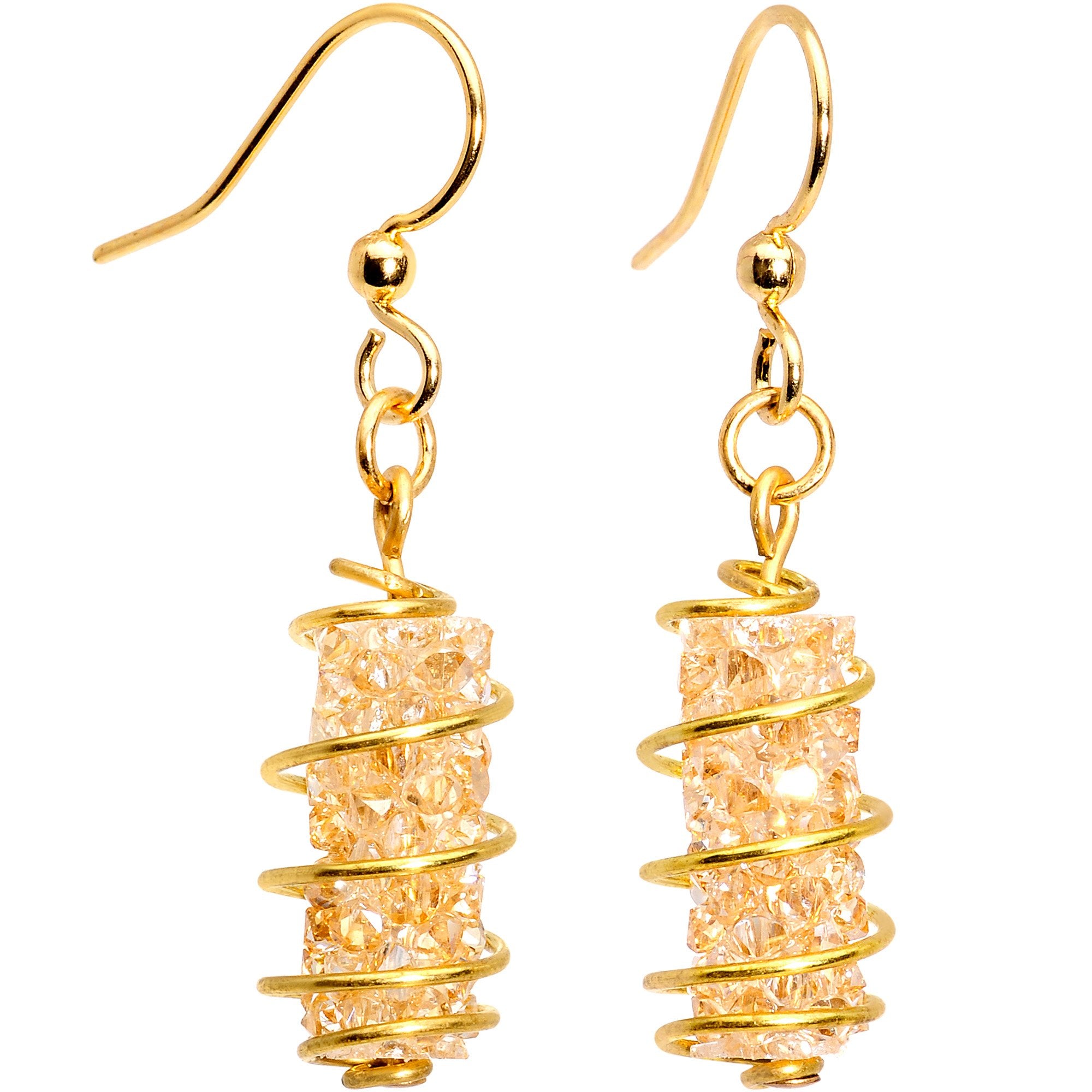 Handmade Yellow Wrap Fishhook Earrings Created with Crystals