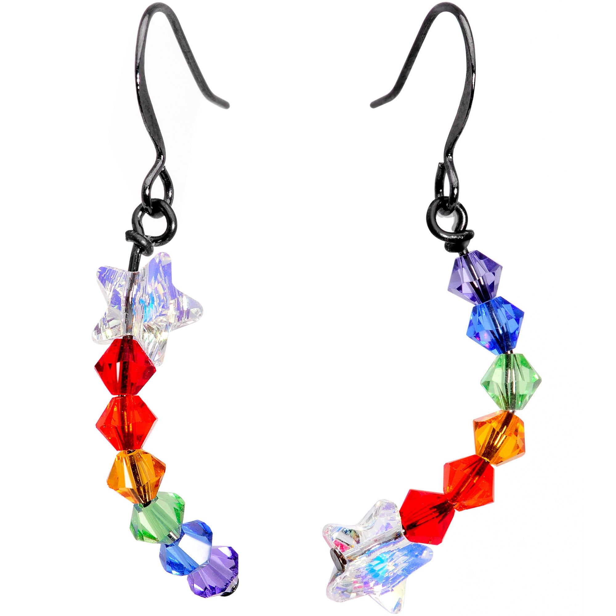 Handcrafted Rainbow Fishhook Earrings Created with Crystals