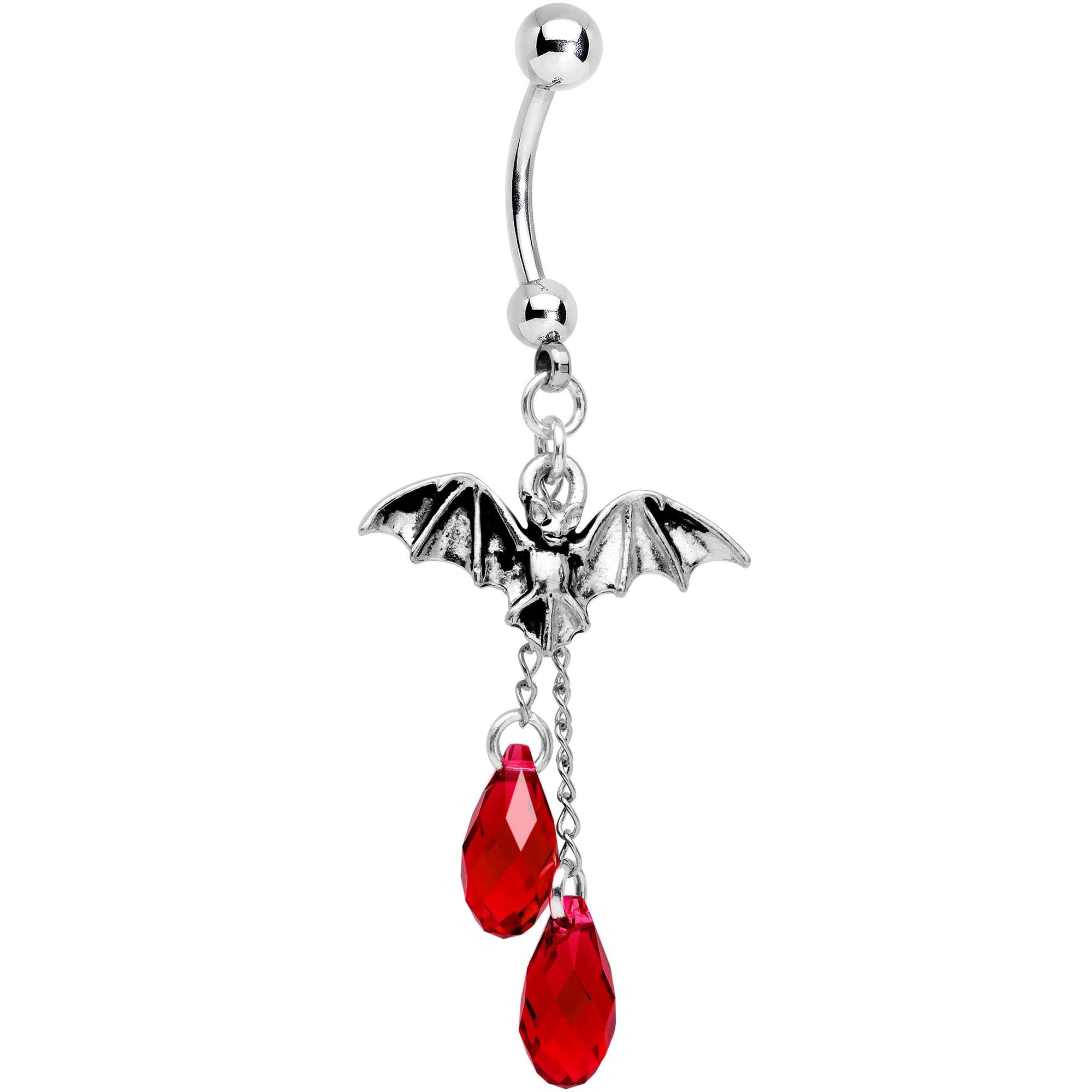 Handmade Blood Bat Dangle Belly Ring Created with Crystals