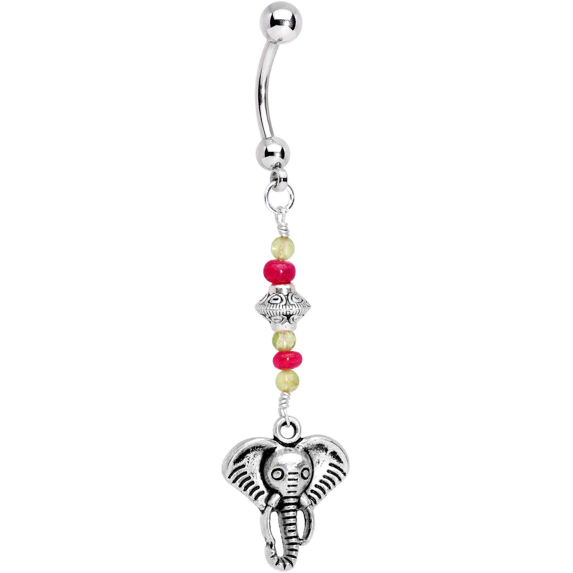 Handcrafted Peridot Ruby Bead Great Elephant Dangle Belly Ring