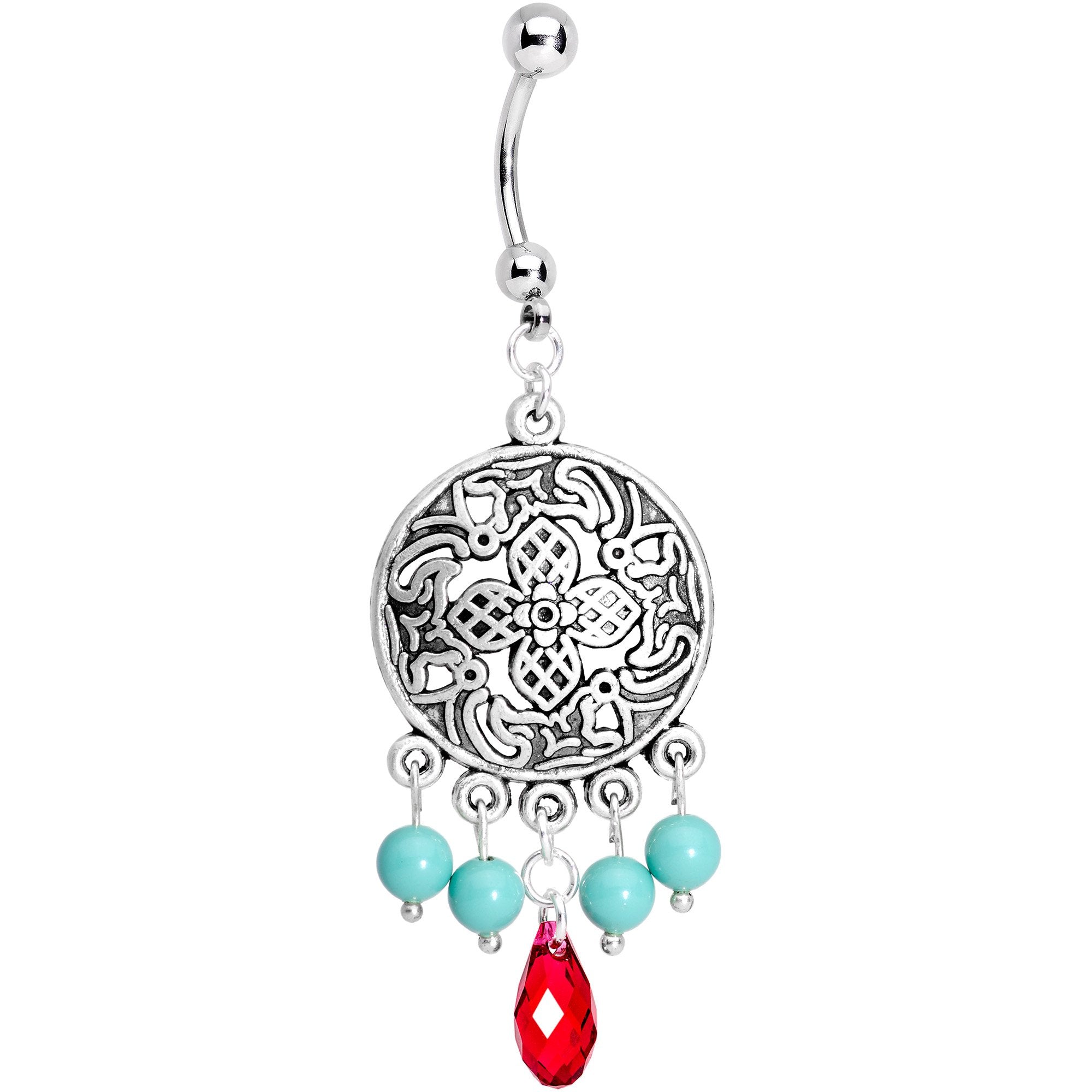 Dreamcatcher Dangle Belly Ring Created with Crystals