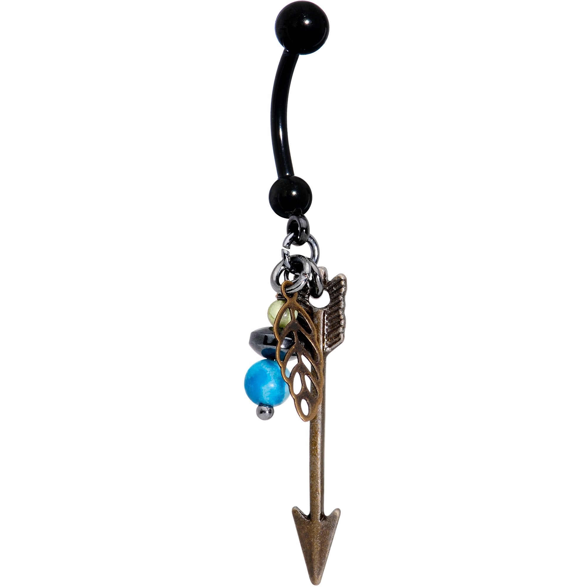 Handcrafted Blue Agate Black Anodized Titanium Arrow Dangle Belly Ring