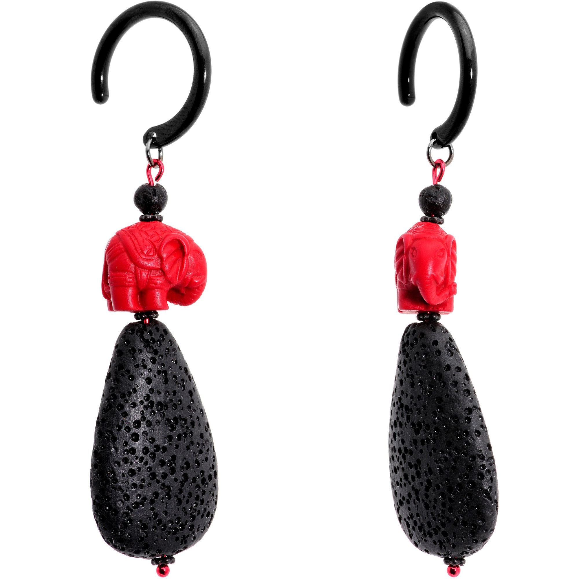 Handcrafted Black IP Black Lava Stone Red Elephant Ear Weights