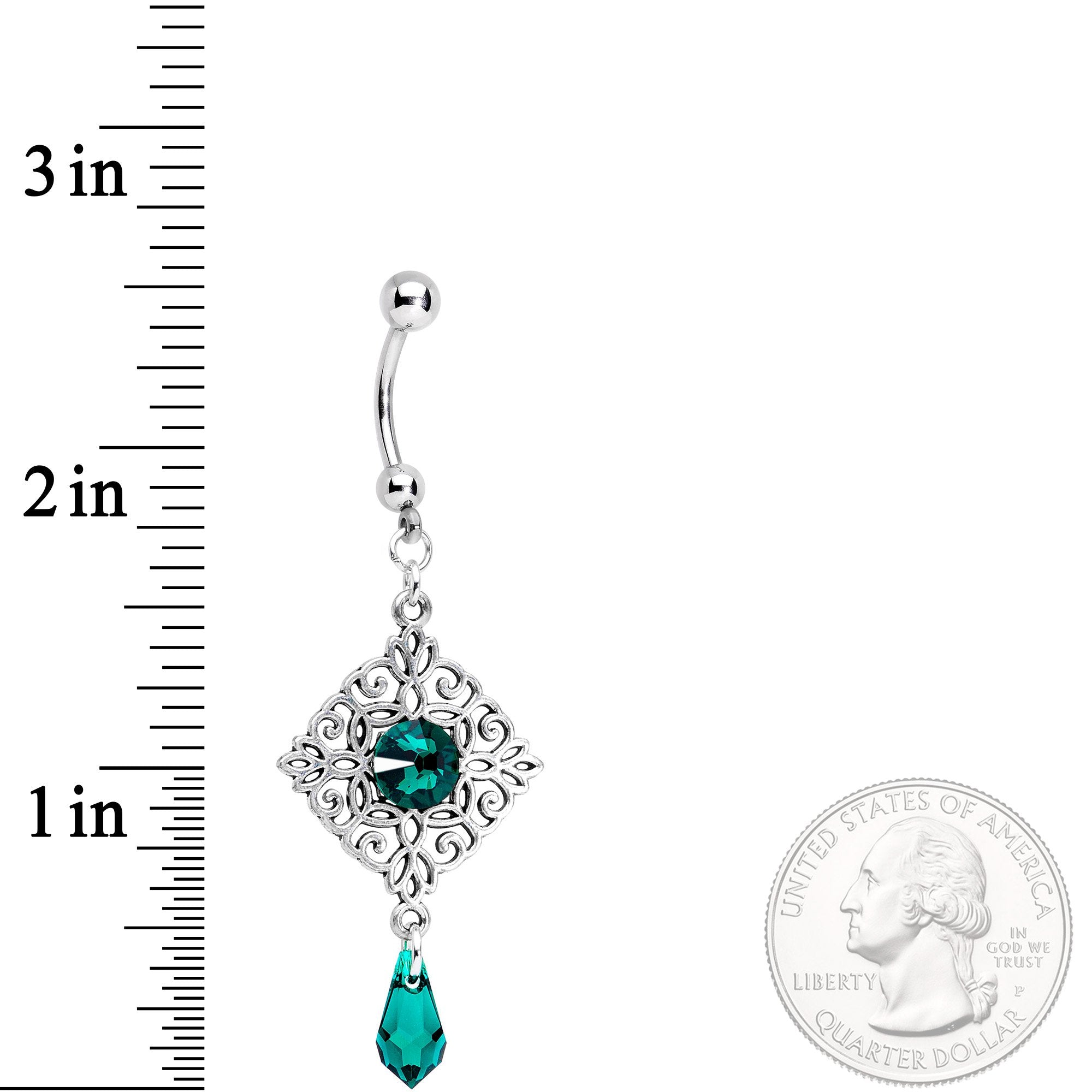 Handmade Green Rhom Dangle Belly Ring Created with Crystals