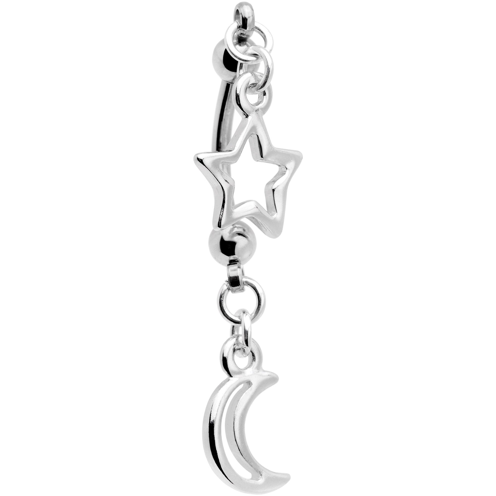 Handcrafted Hollow Moon Star Double Mount Reversible Belly Ring