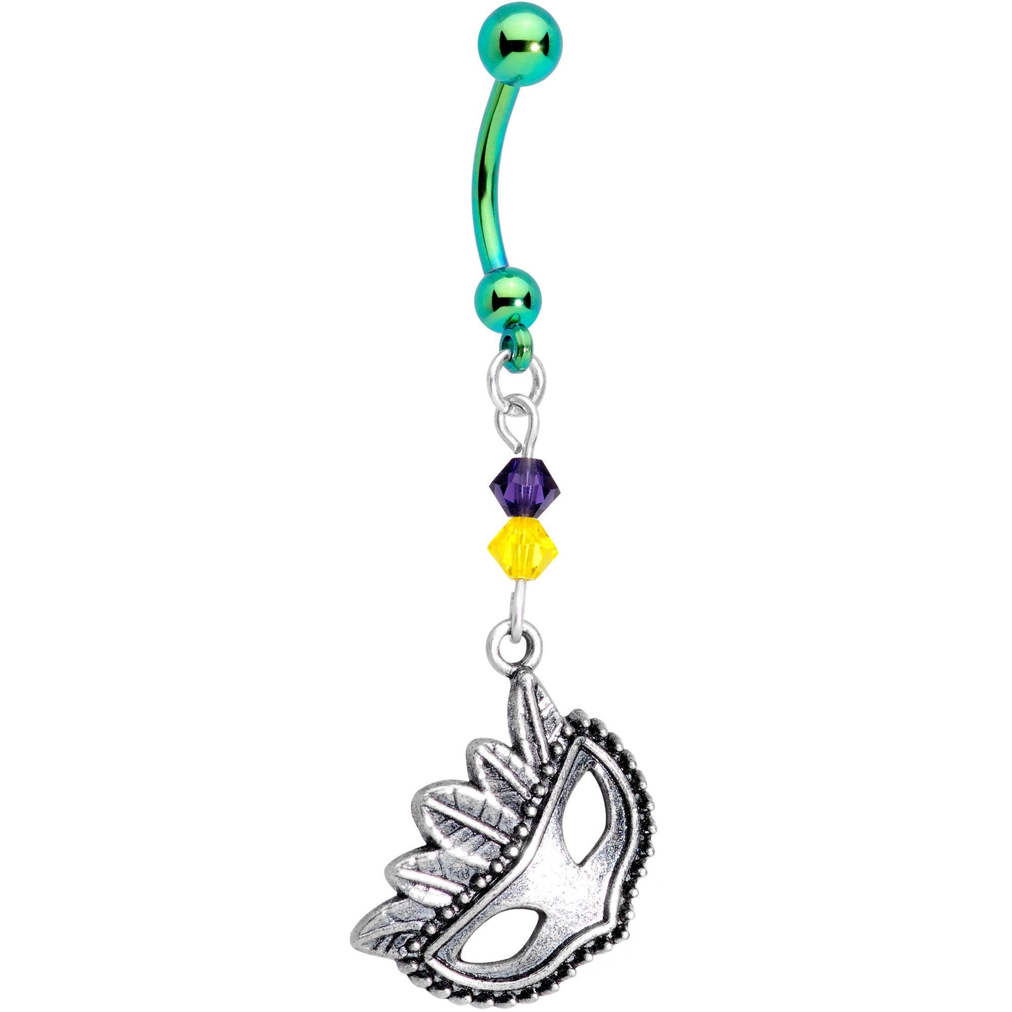 Handmade Mardi Gras Dangle Belly Ring Created with Crystals