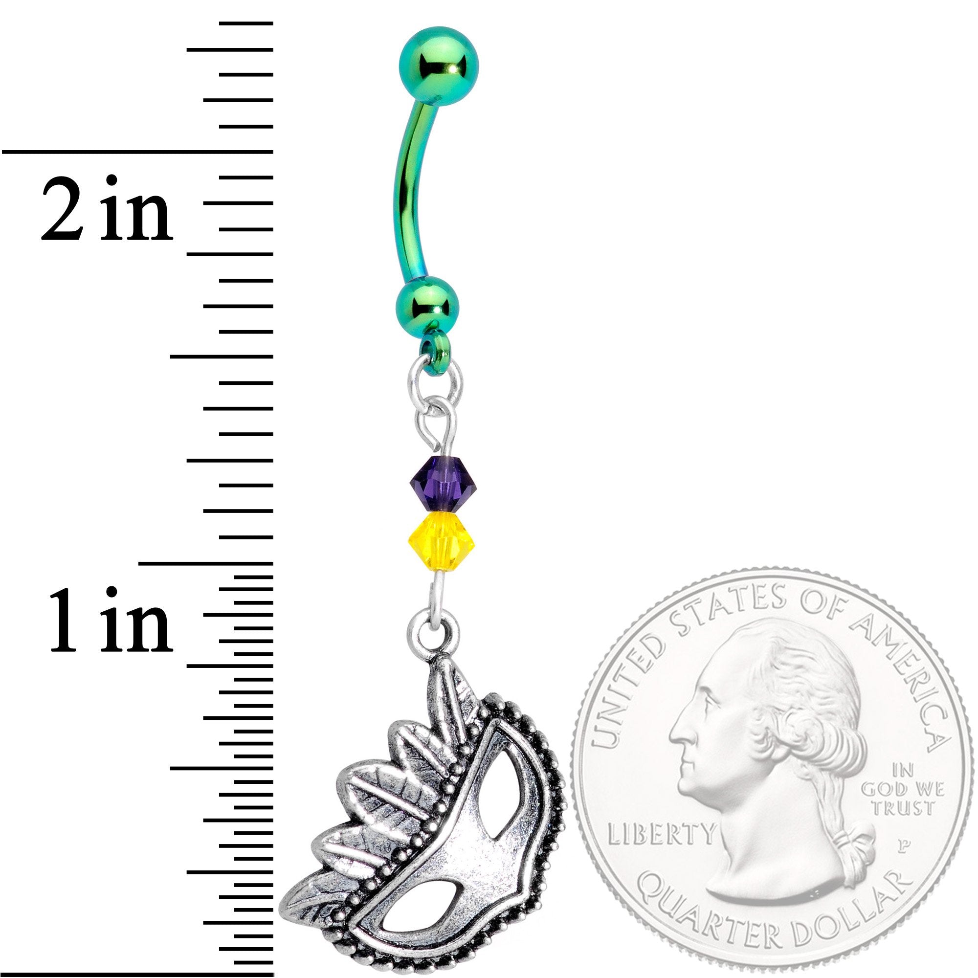 Handmade Mardi Gras Dangle Belly Ring Created with Crystals