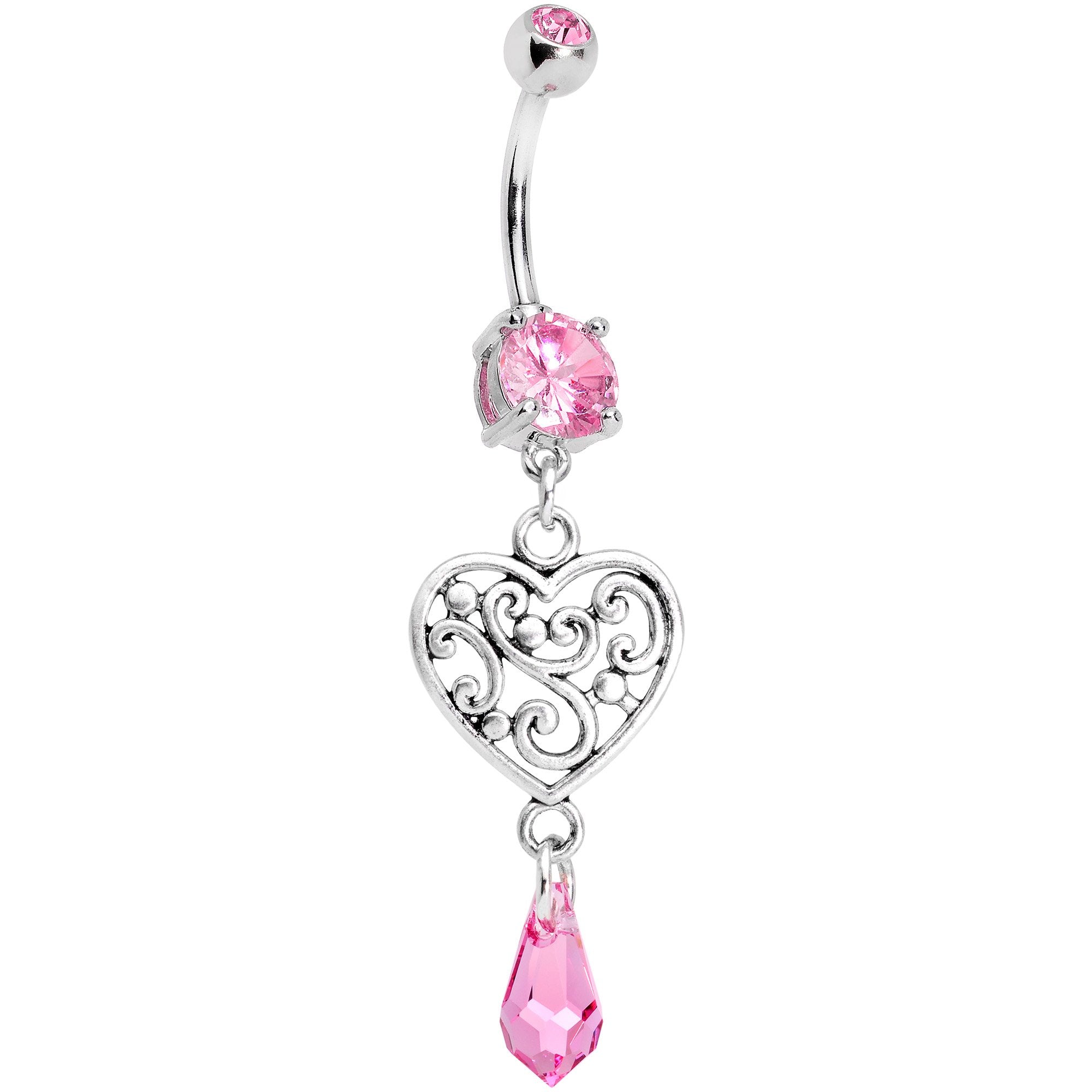 Handcrafted Heart Dangle Belly Ring Created with Crystals