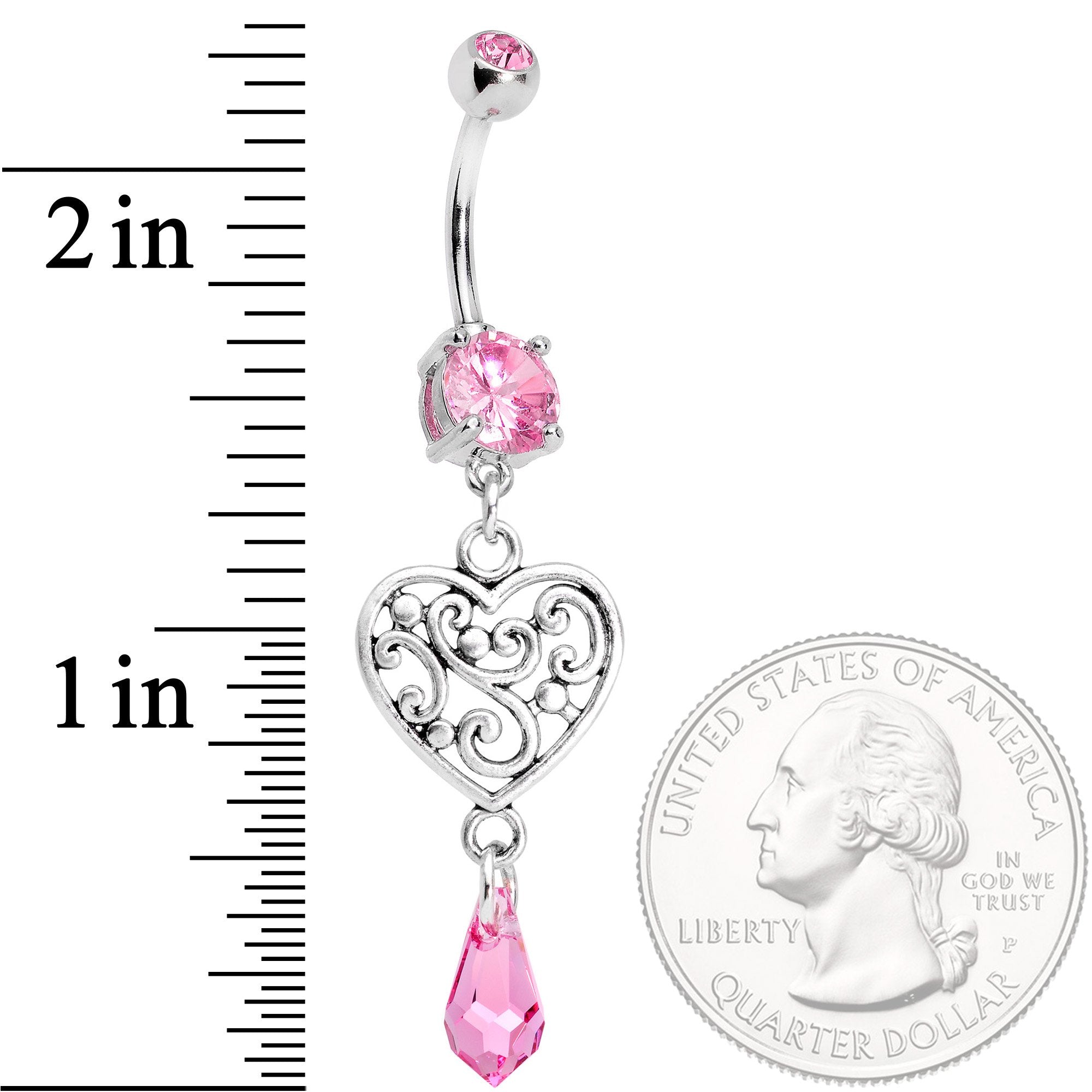 Handcrafted Heart Dangle Belly Ring Created with Crystals