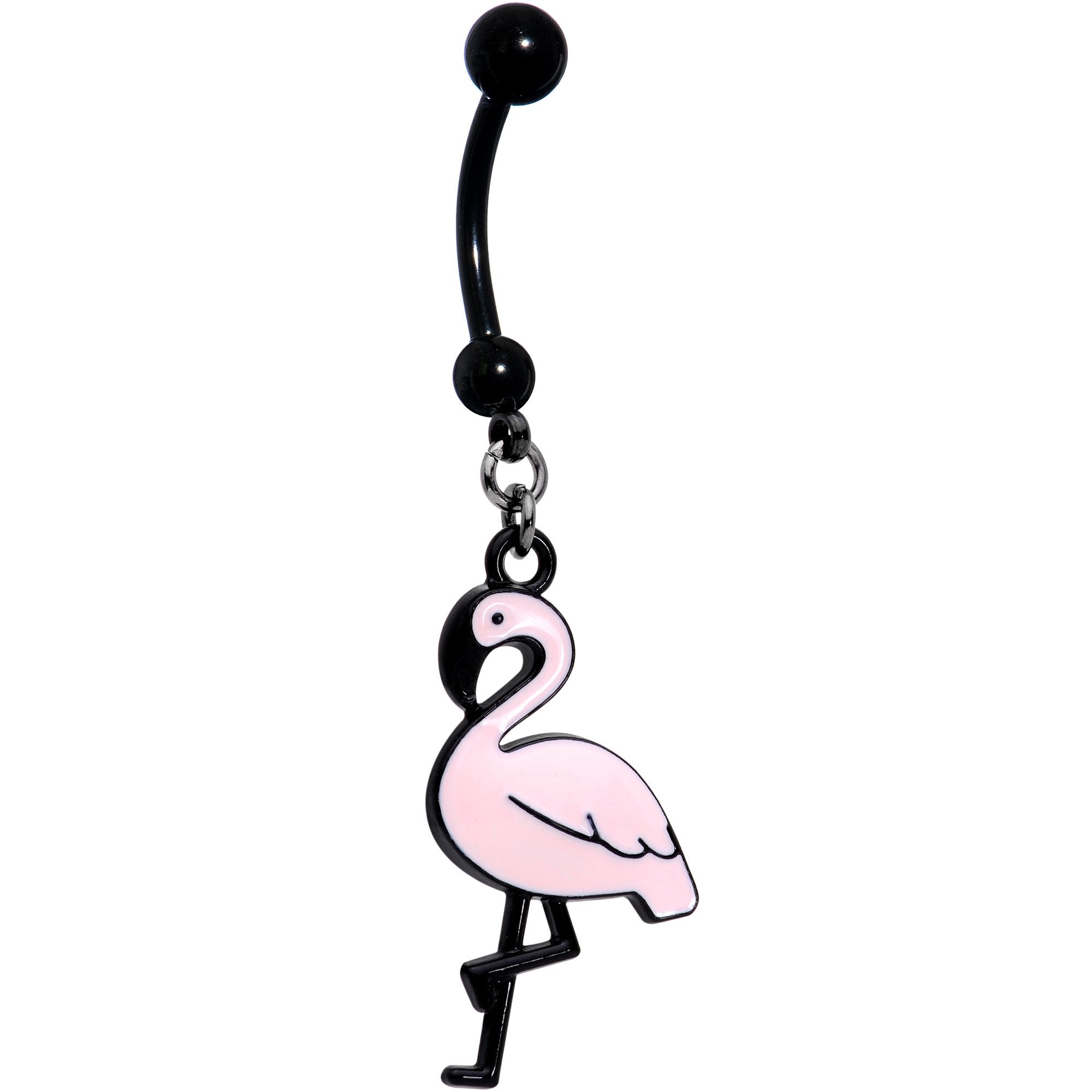 Handcrafted Black Plated Pink Flamingo Dangle Belly Ring