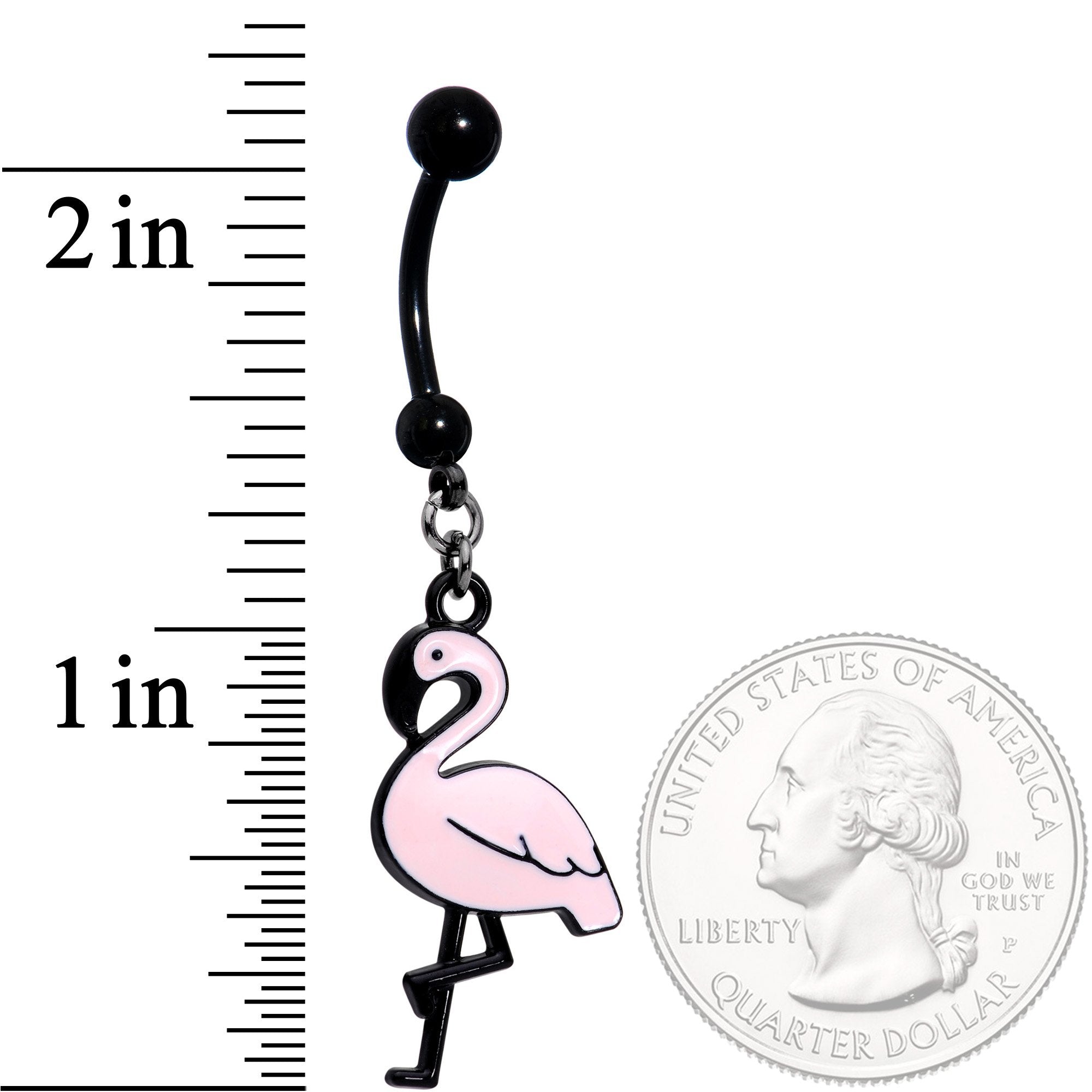 Handcrafted Black Plated Pink Flamingo Dangle Belly Ring