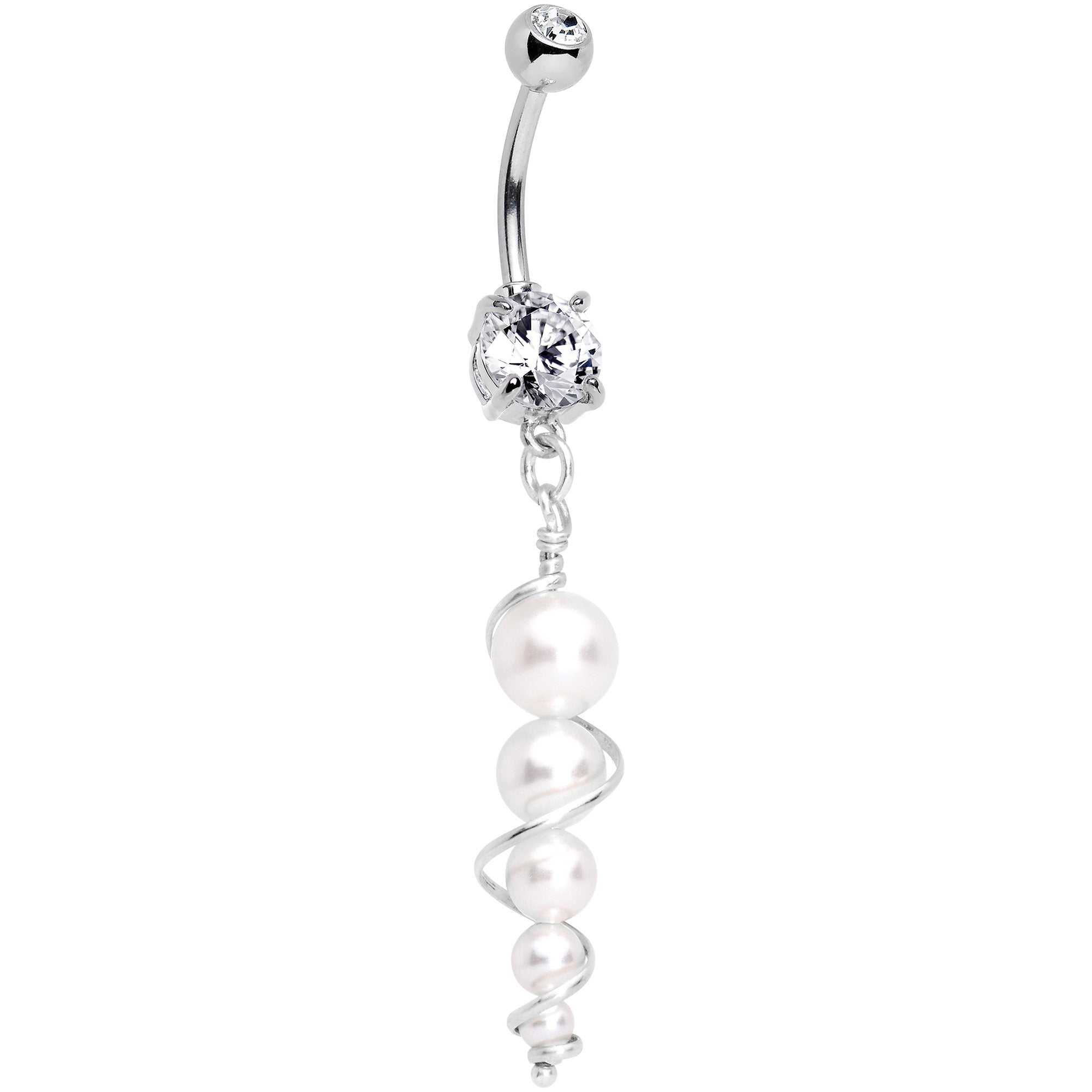 Handmade White Orb Dangle Belly Ring Created with Crystals