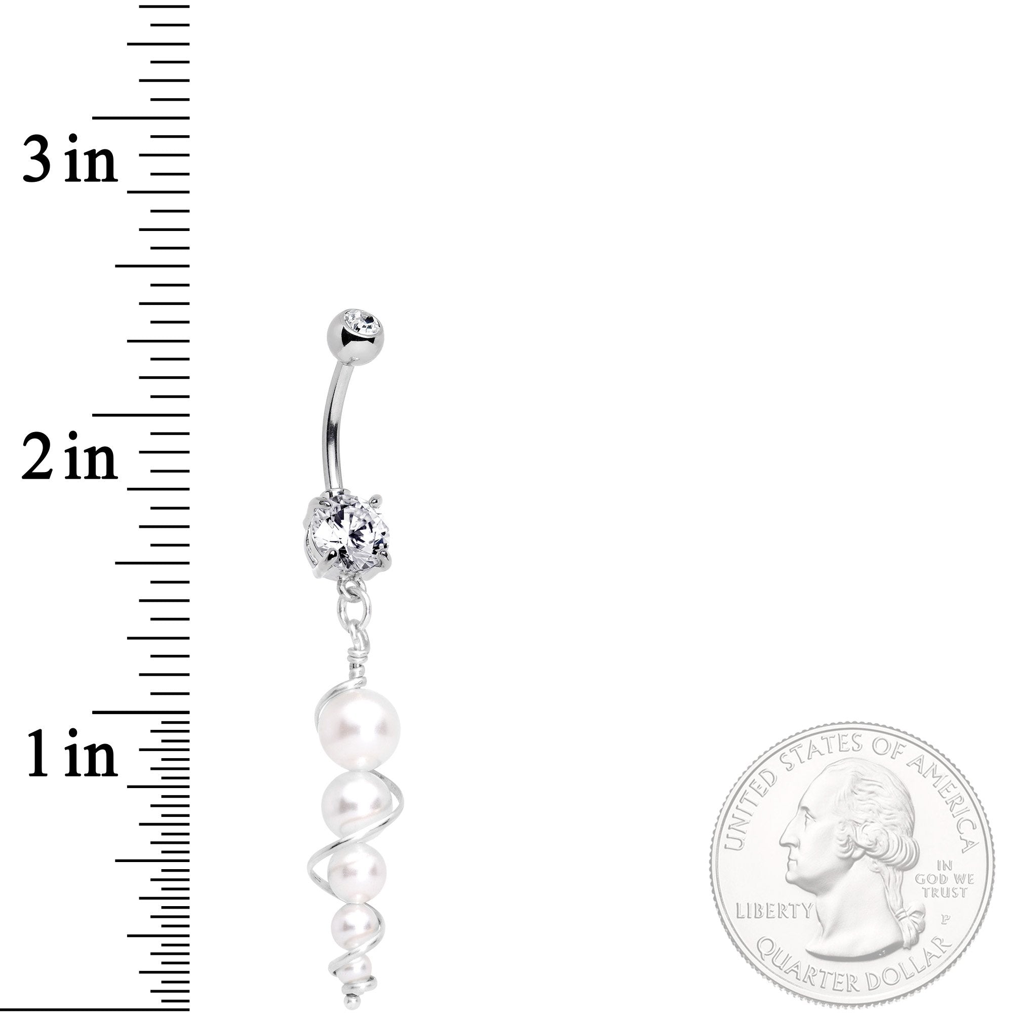 Handmade White Orb Dangle Belly Ring Created with Crystals