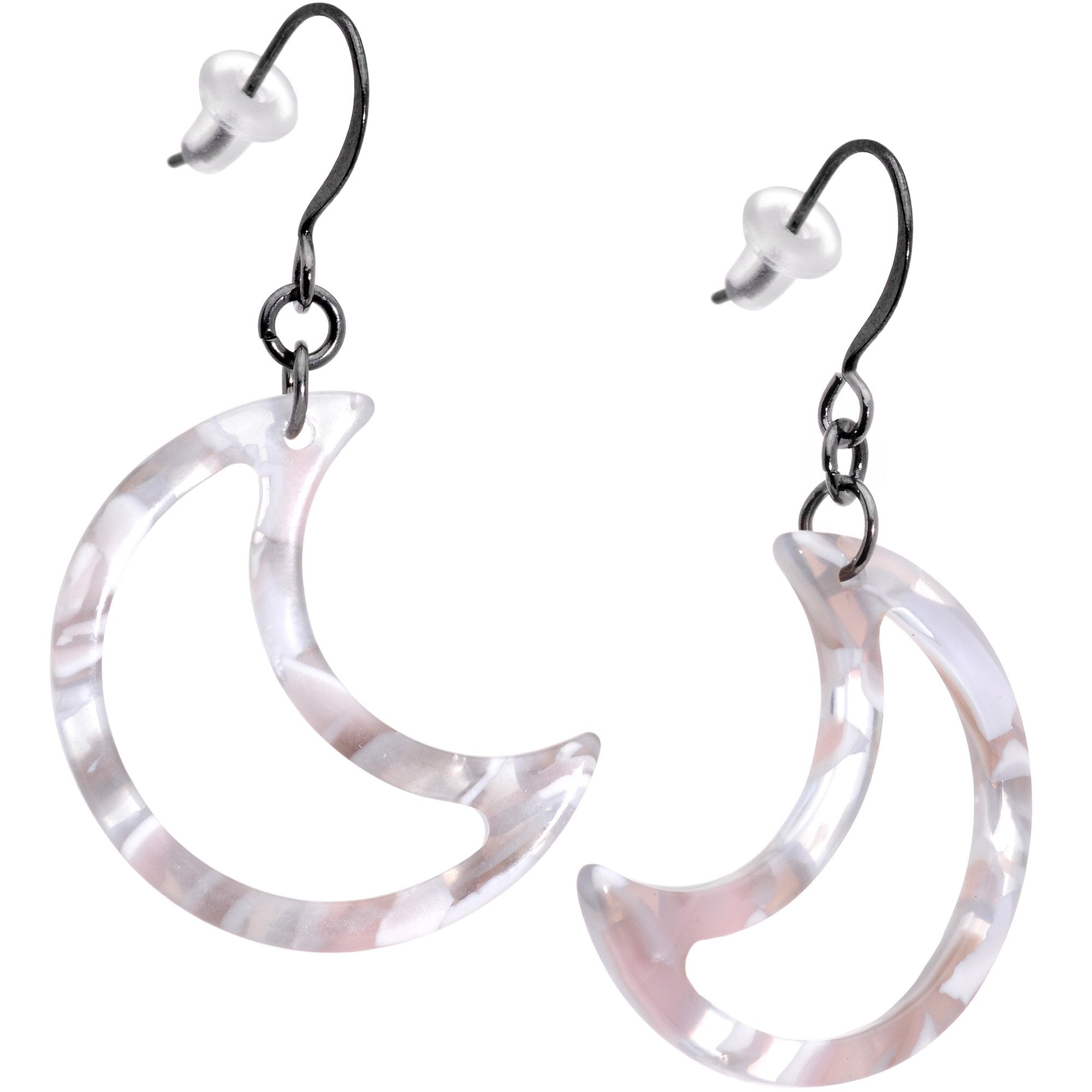 Handcrafted Gunmetal Plated Crescent Moon Fishhook Dangle Earrings