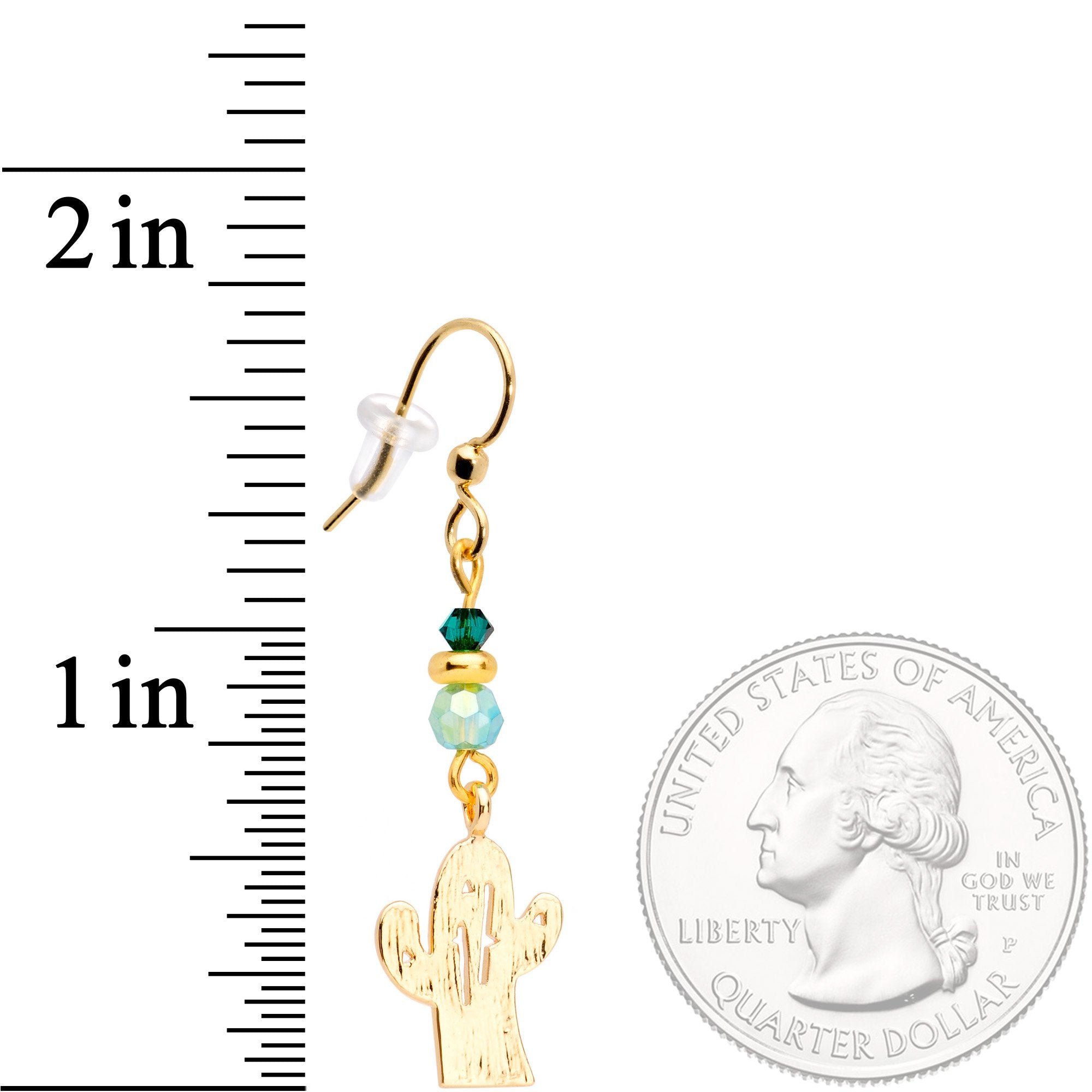 Gold Tone Cactus Fishhook Earrings Made with Crystals