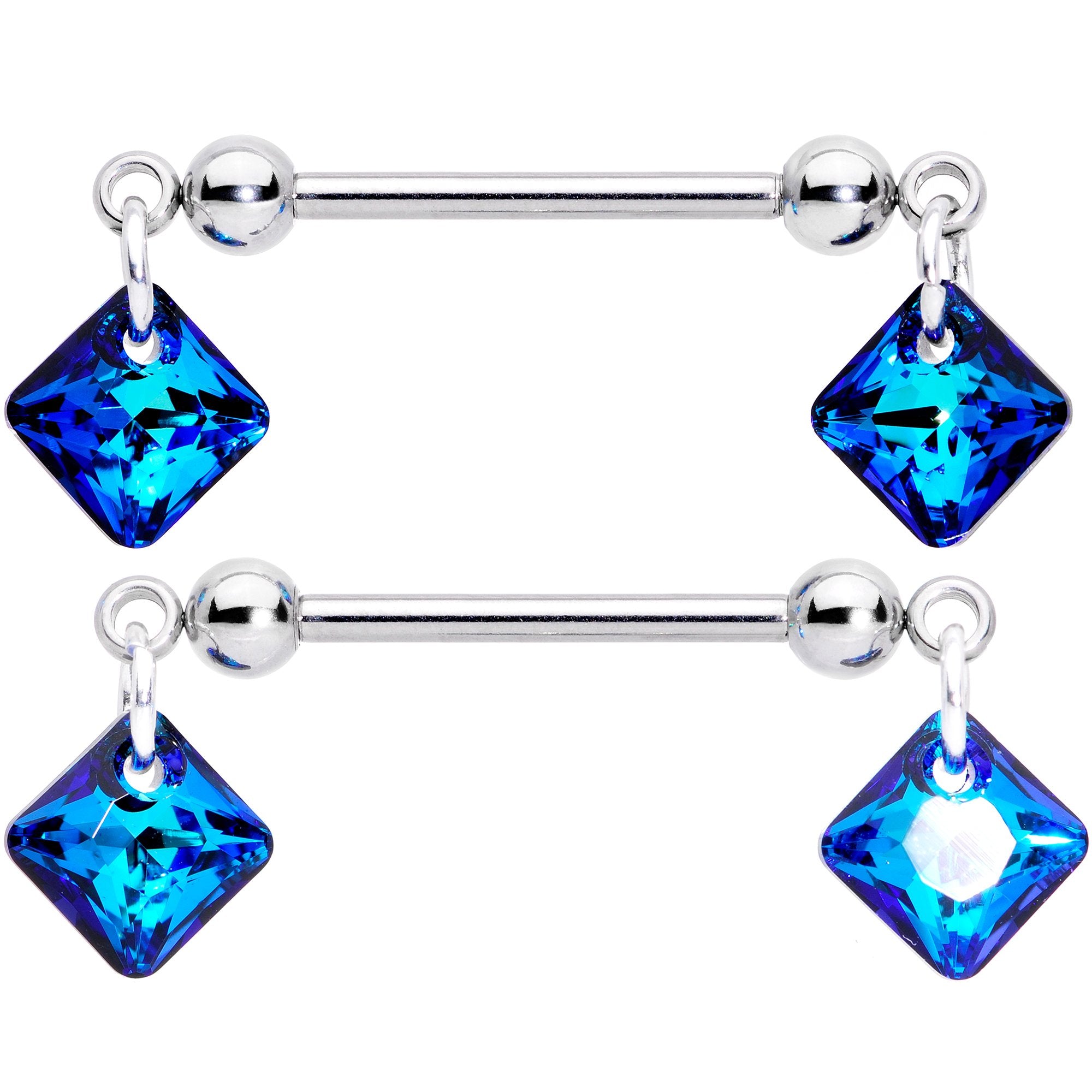 Handmade Blue Rhom Nipple Ring Set Created with Crystals