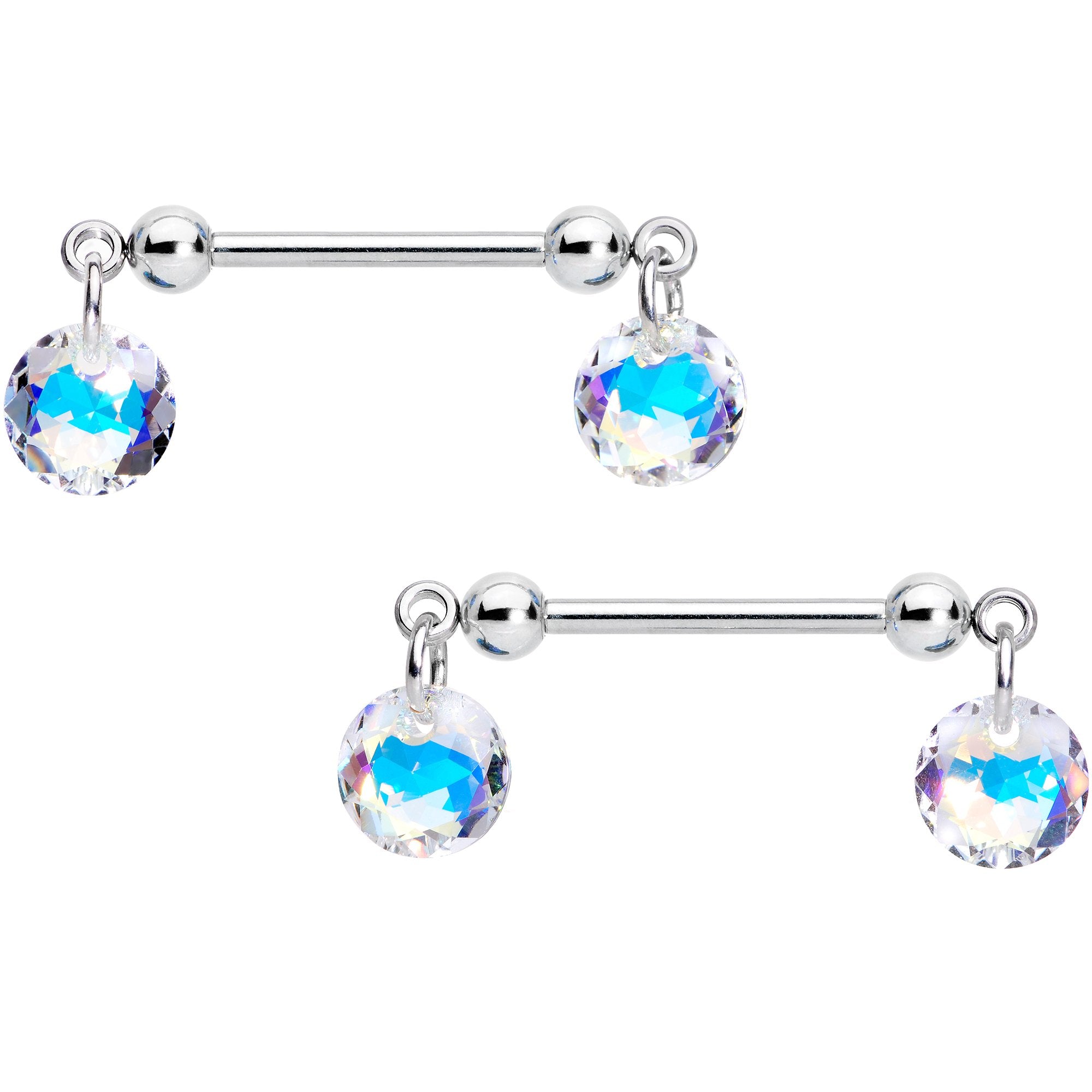 Handmade Aurora Disc Nipple Ring Set Created with Crystals