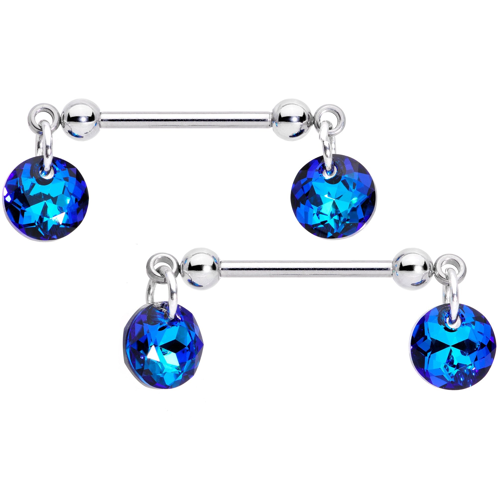 Handmade Blue Disc Nipple Ring Set Created with Crystals