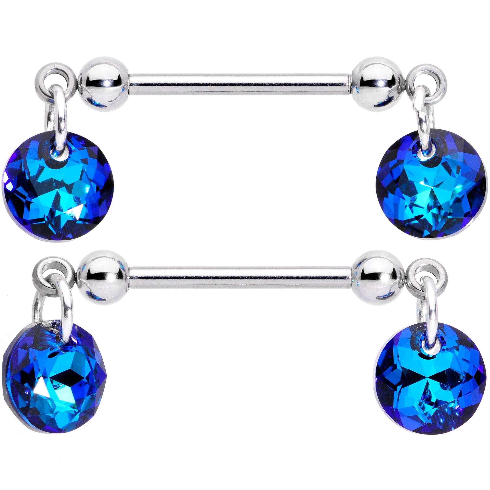 Handmade Blue Disc Nipple Ring Set Created with Crystals