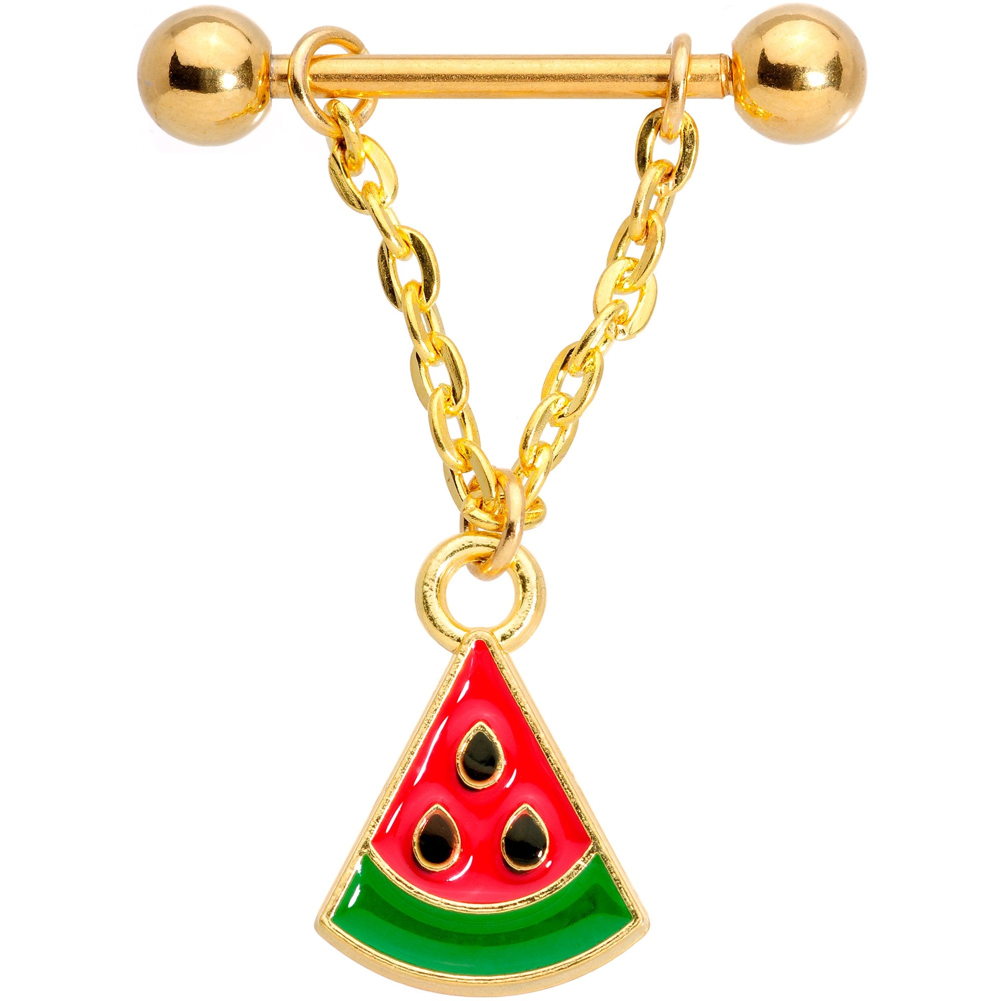 14 Gauge 5/8 Handmade Gold Tone Watermelon Dangle Nipple Ring Set