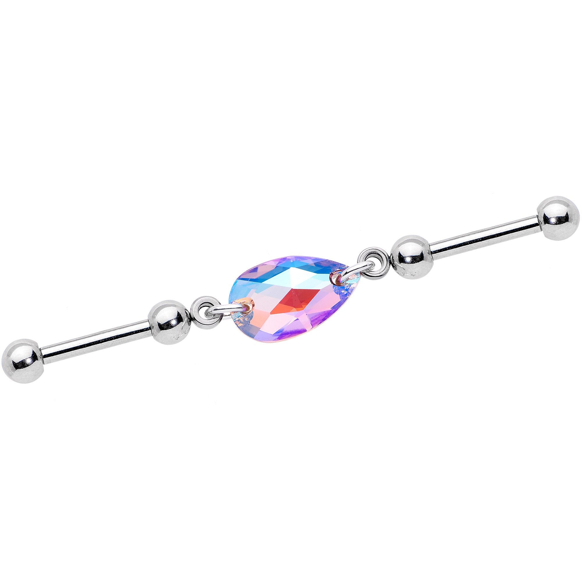 Aurora Drop Double Industrial Barbell Created with Crystals