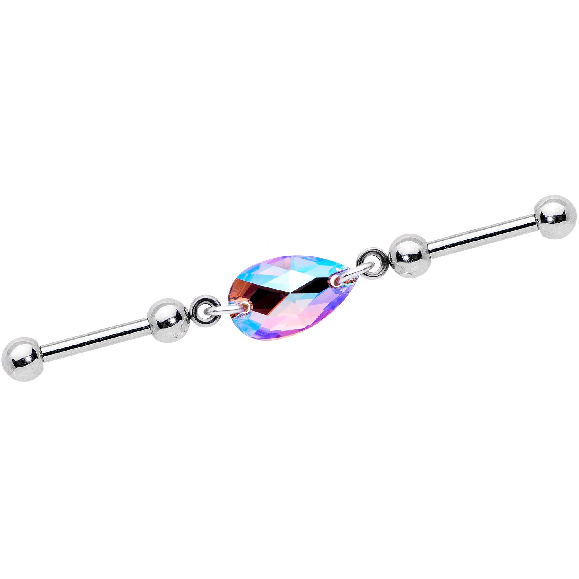 Aurora Drop Double Industrial Barbell Created with Crystals