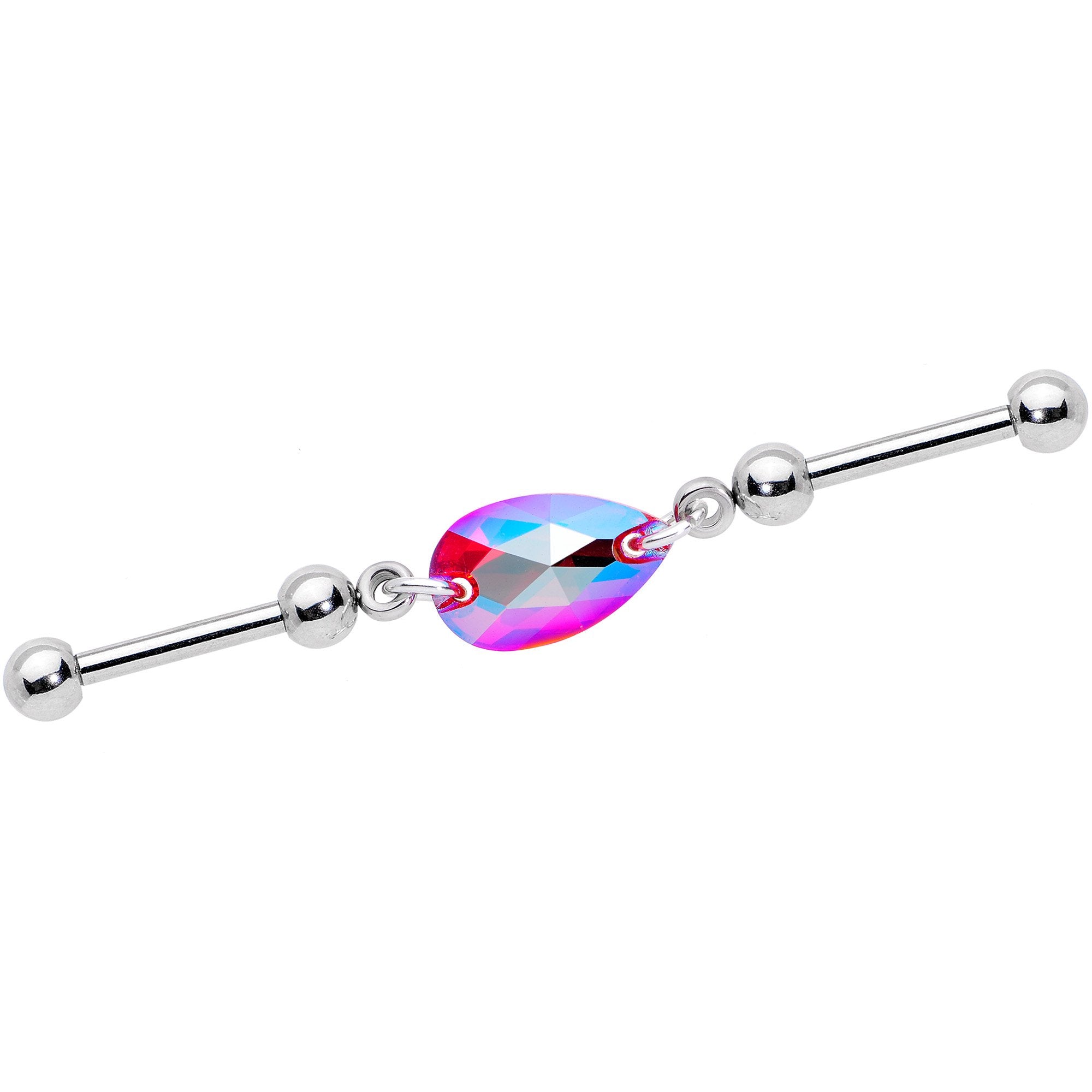 Pink Drop Double Industrial Barbell Created with Crystals