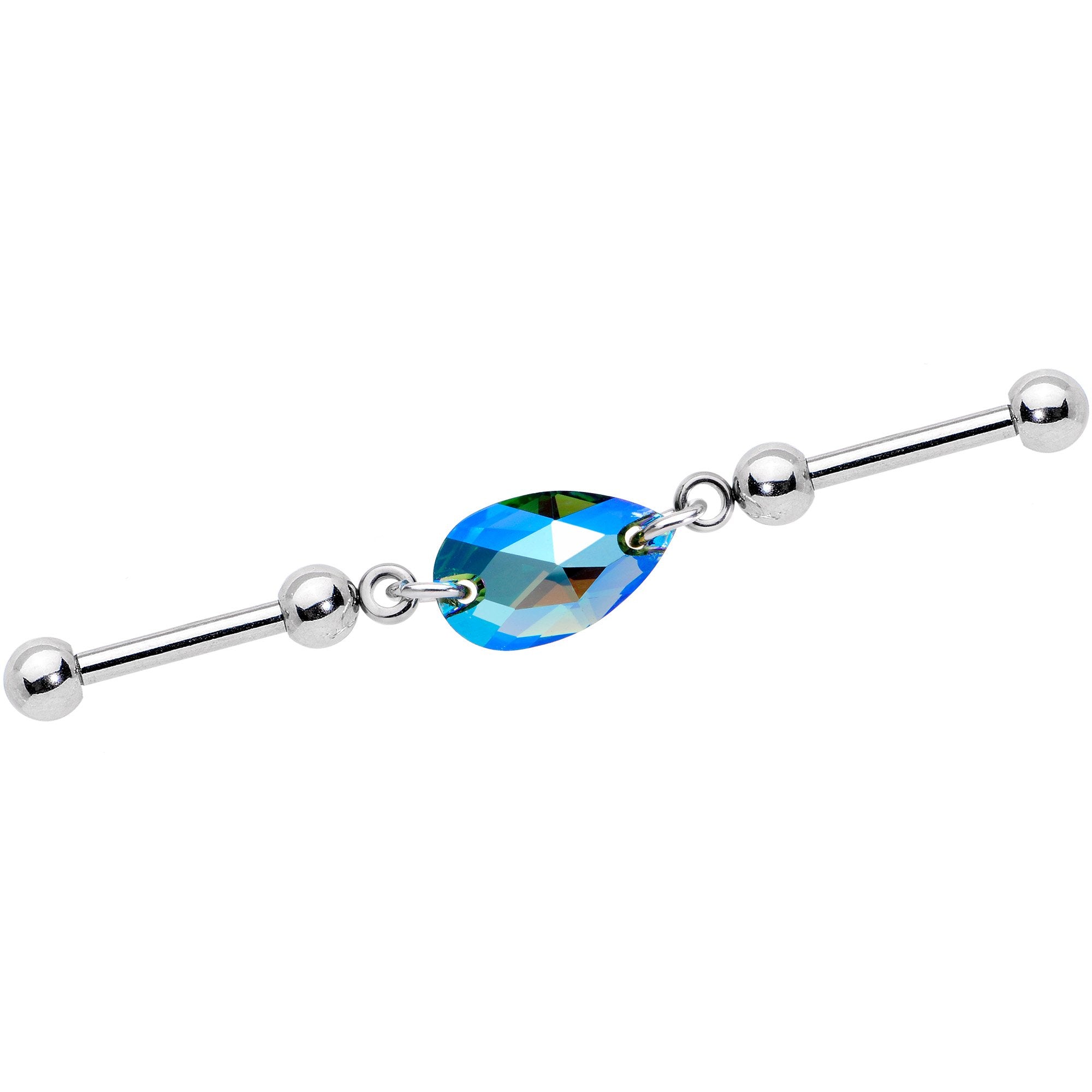 Blue Drop Double Industrial Barbell Created with Crystals