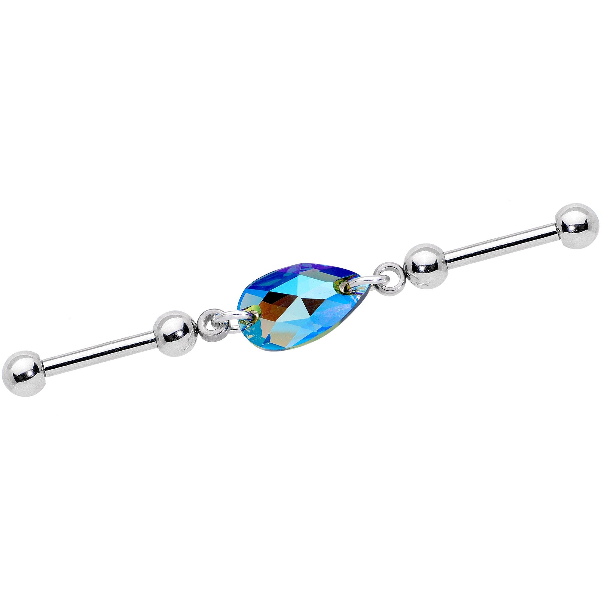 Blue Drop Double Industrial Barbell Created with Crystals