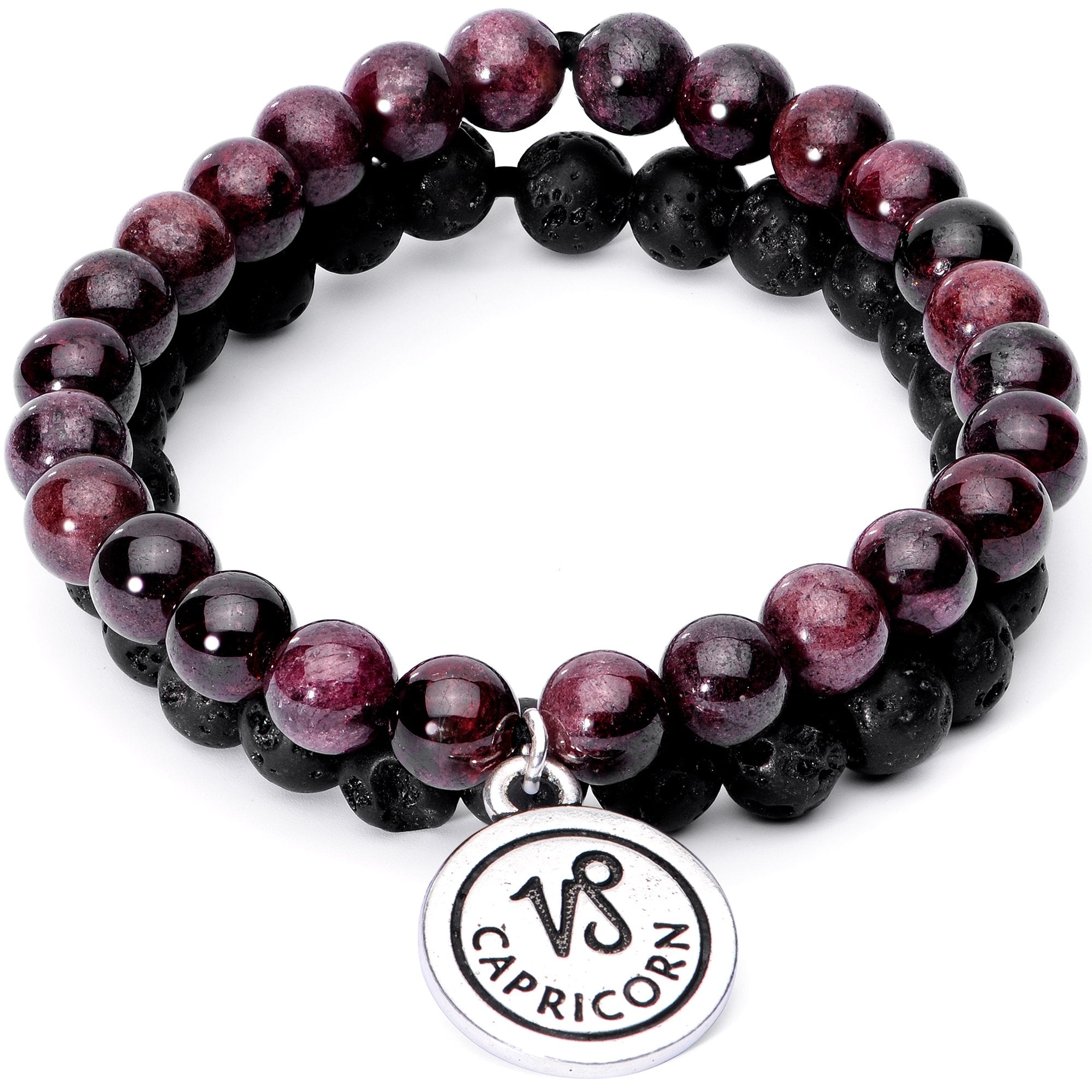 Handmade Lava Stone Garnet Capricorn Zodiac Bracelet Set of 2