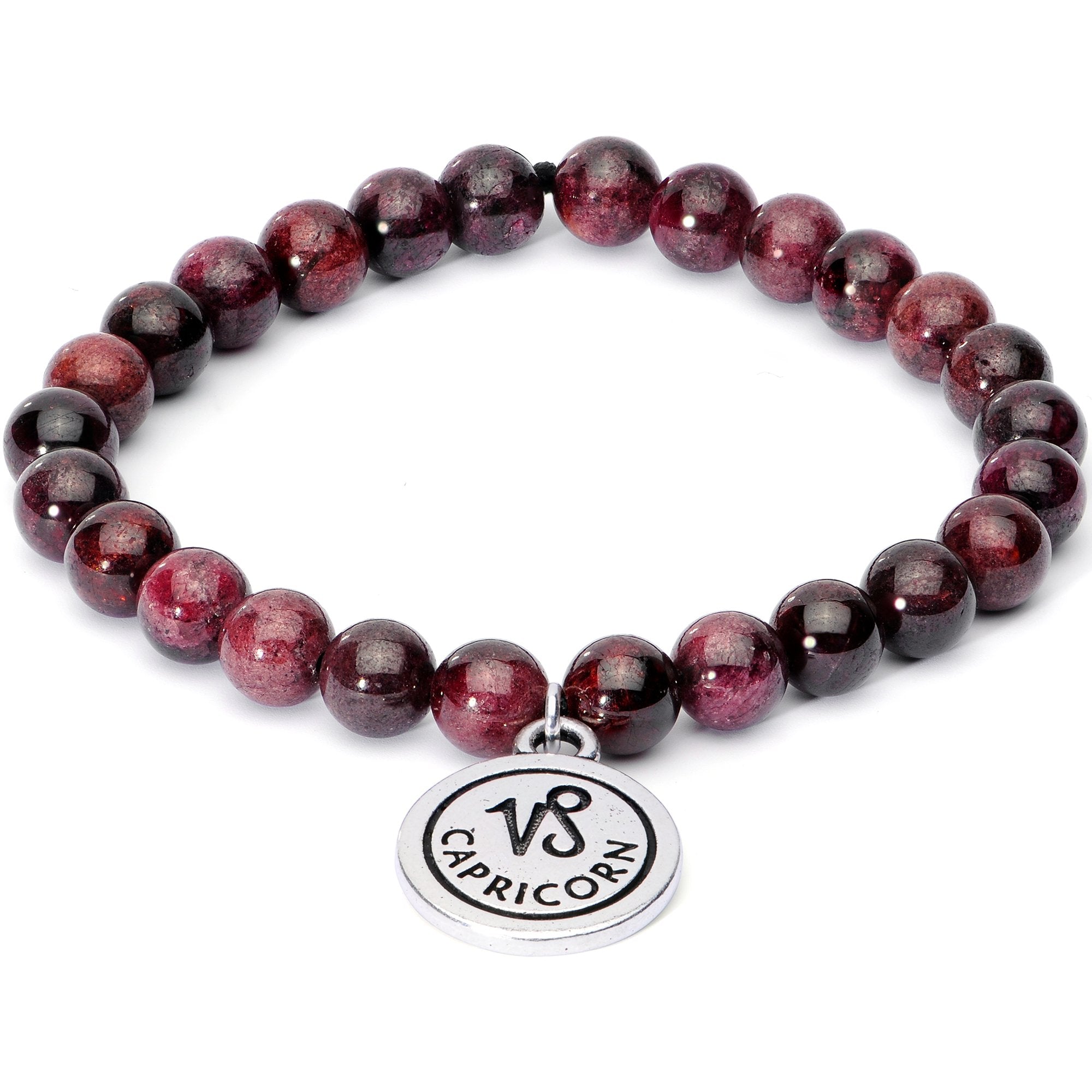 Handmade Lava Stone Garnet Capricorn Zodiac Bracelet Set of 2