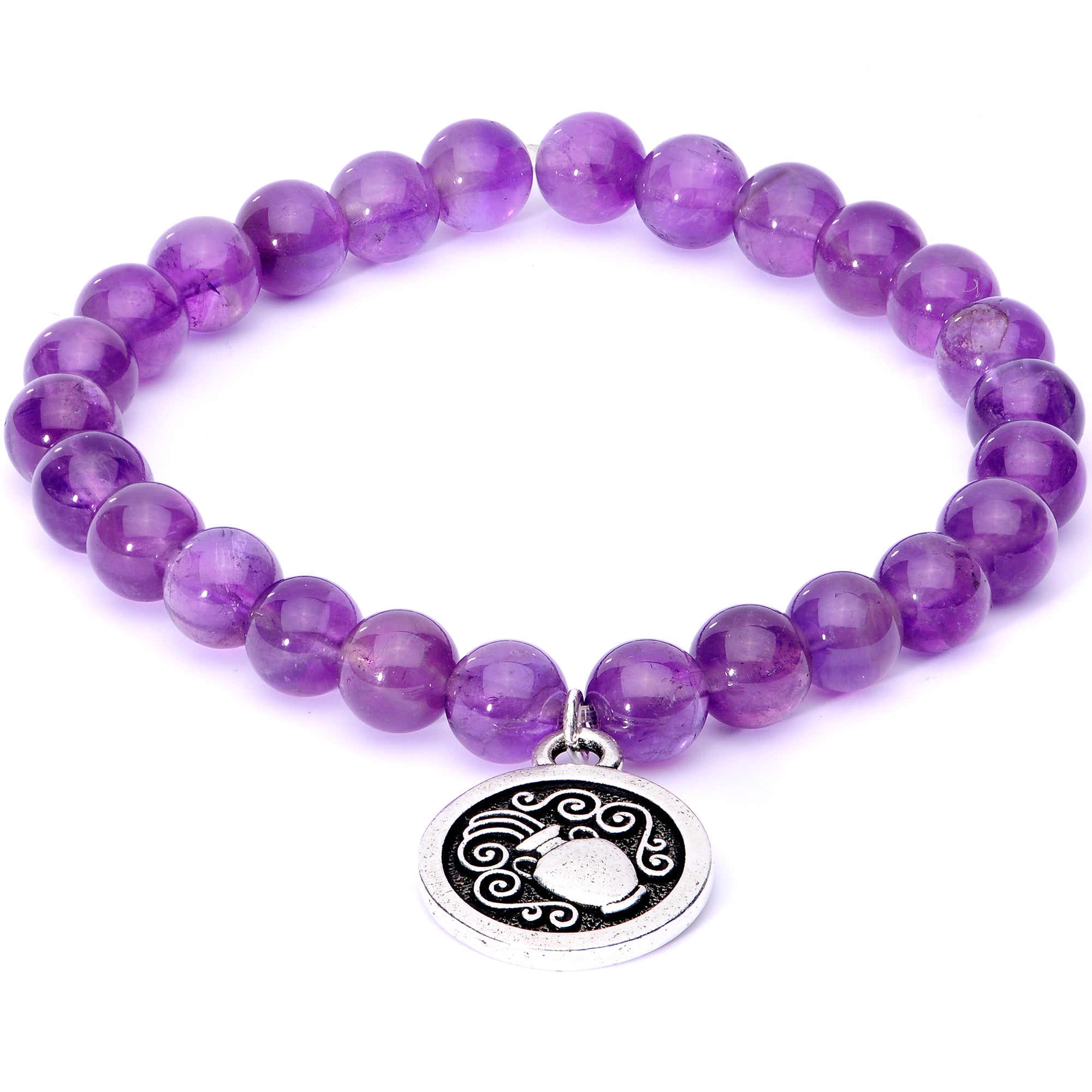 Handmade Lava Stone Amethyst Aquarius Zodiac Bracelet Set of 2