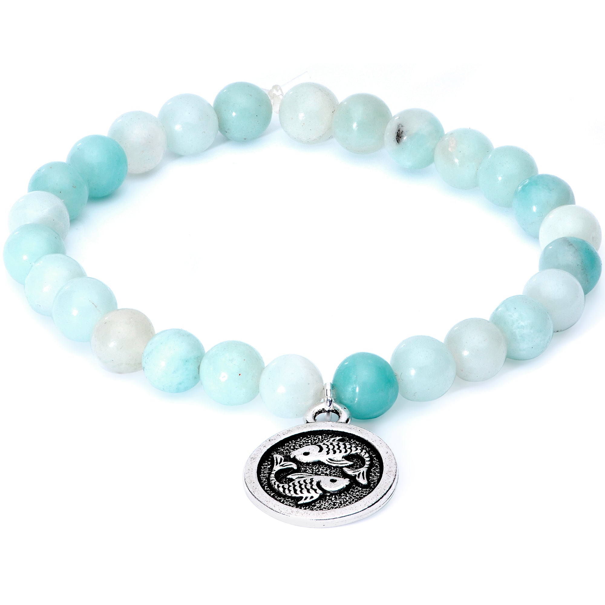 Handmade Lava Stone Amazonite Pisces Zodiac Bracelet Set of 2