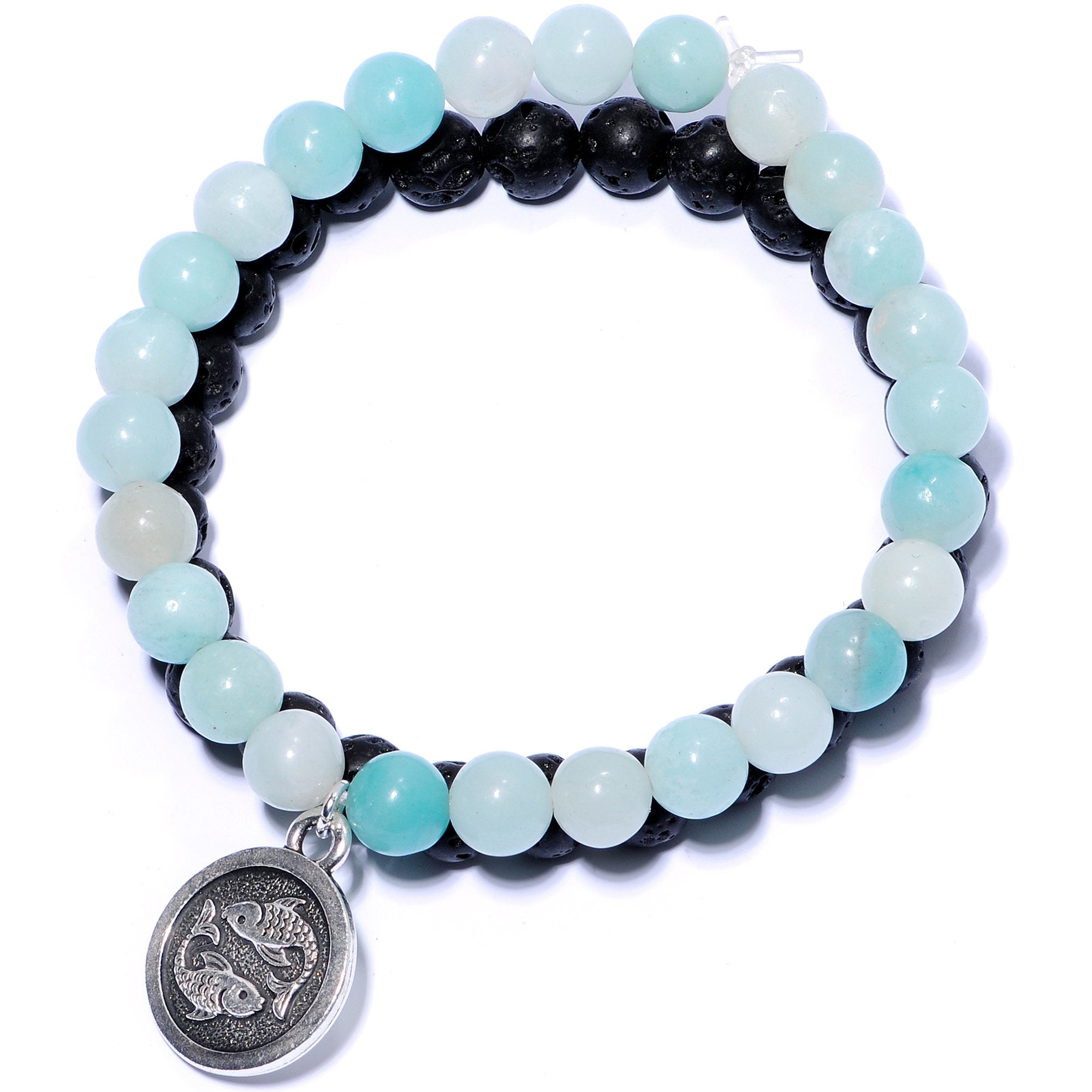 Handmade Lava Stone Amazonite Pisces Zodiac Bracelet Set of 2