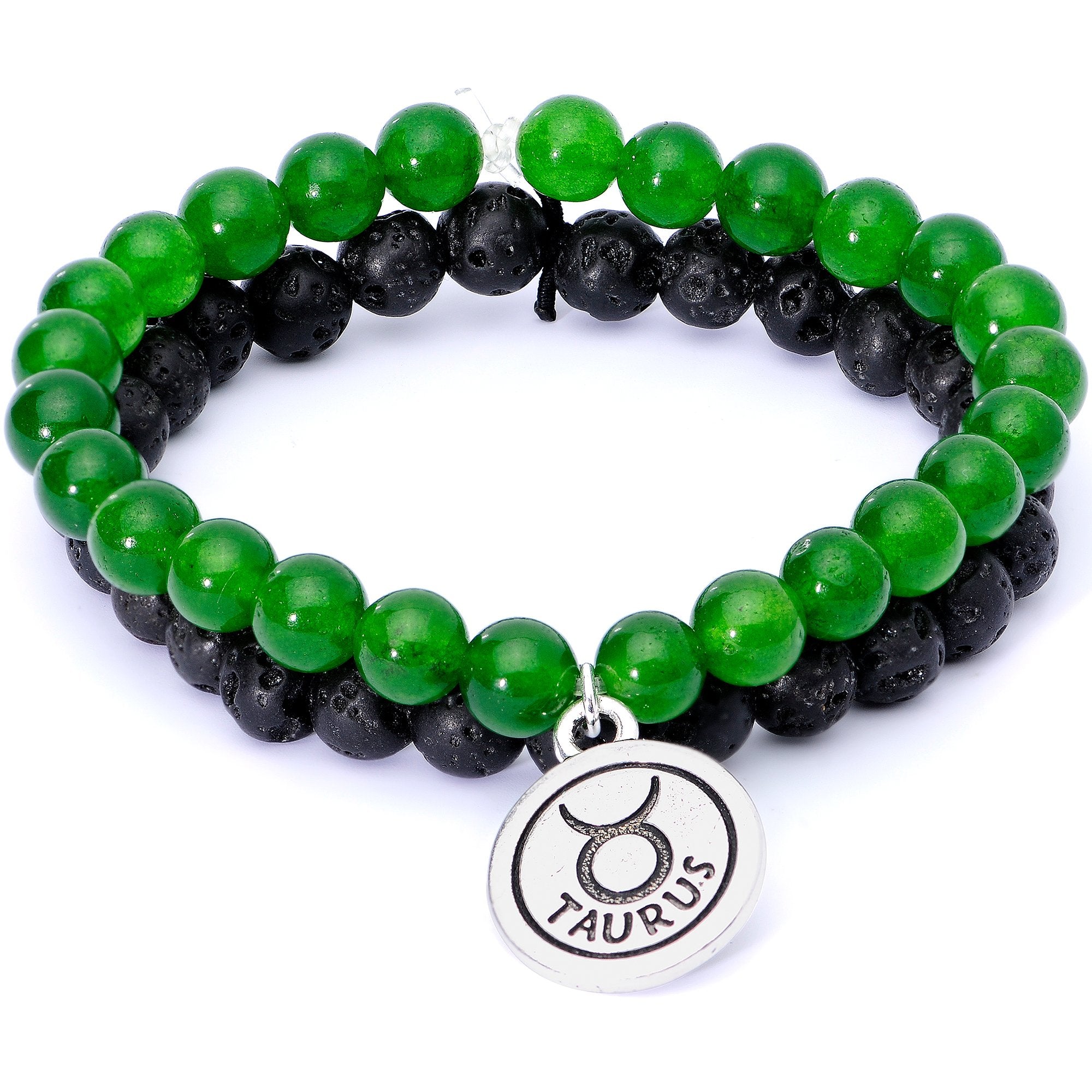 Handmade Lava Stone Jade Taurus Zodiac Bracelet Set of 2