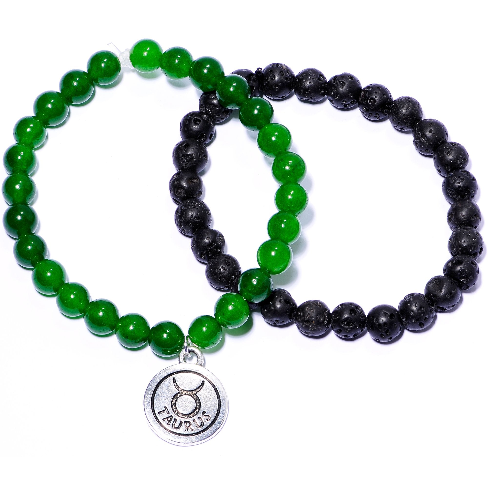 Handmade Lava Stone Jade Taurus Zodiac Bracelet Set of 2