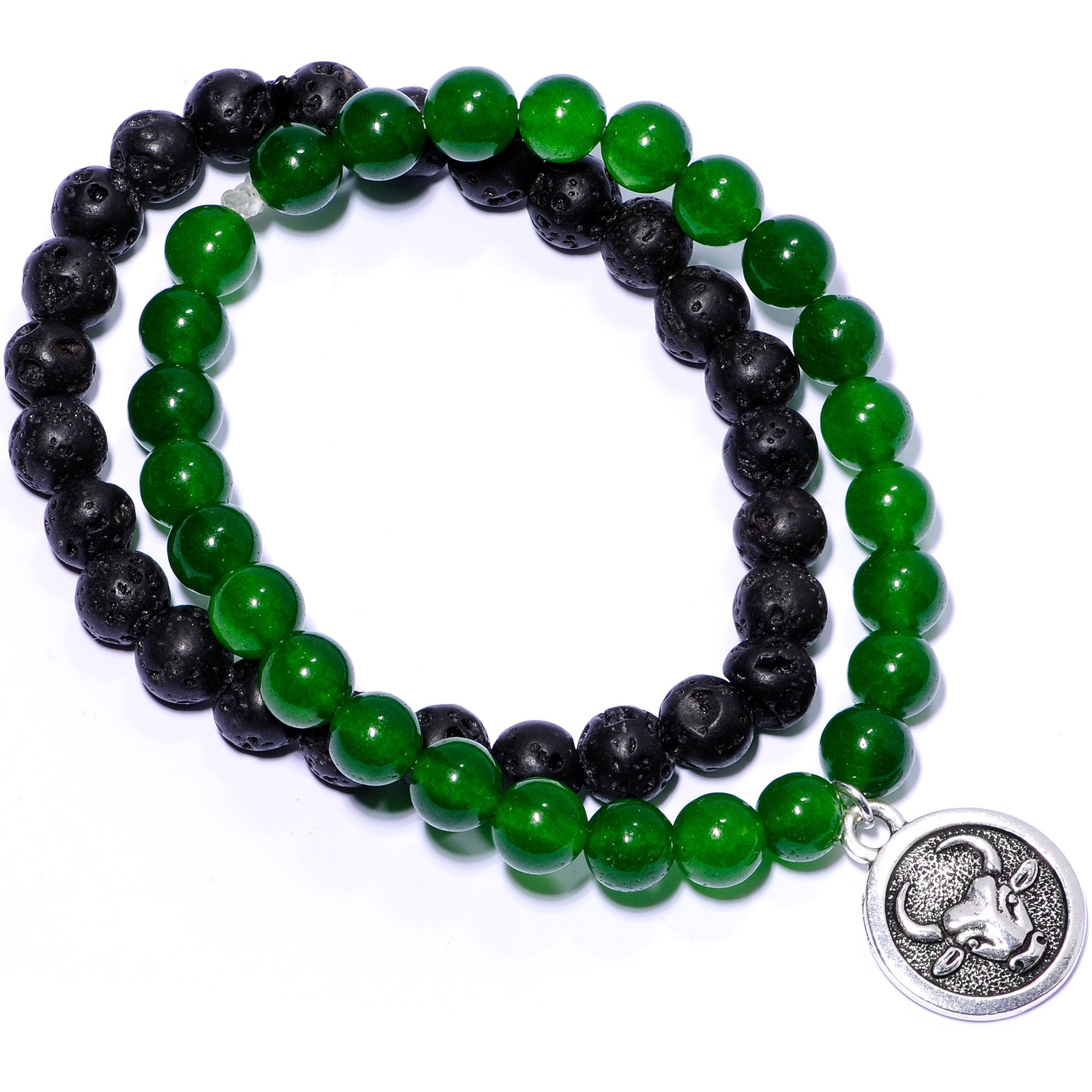 Handmade Lava Stone Jade Taurus Zodiac Bracelet Set of 2